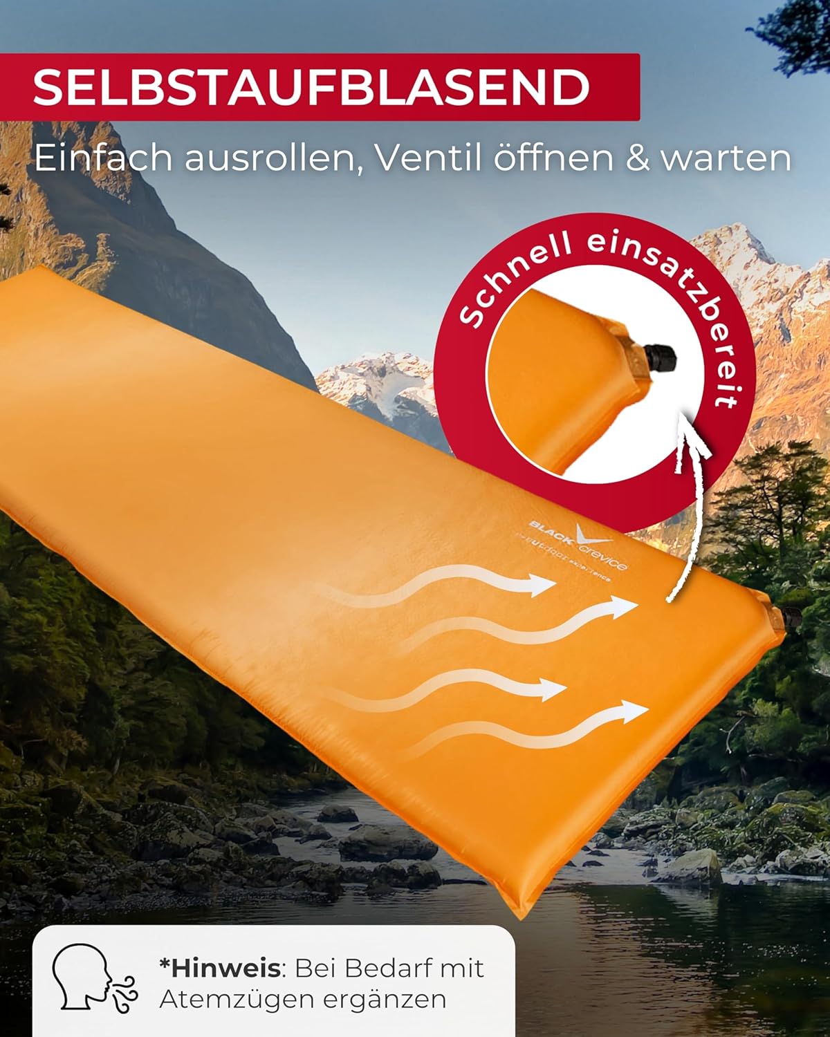 Selbstaufblasbare Luftmatratze, 3 cm Orange