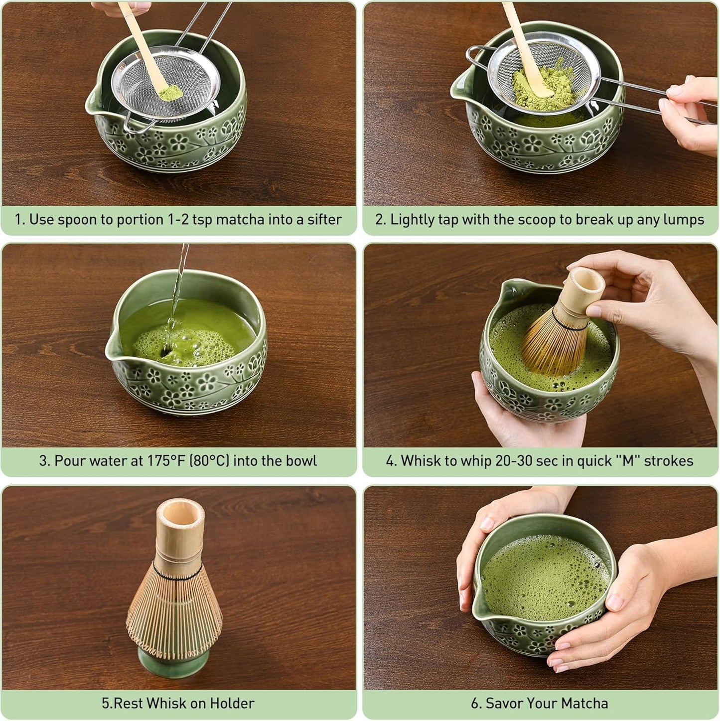 Matcha-Schneebesen-Set für Teeliebhaber, Dunkelgrün