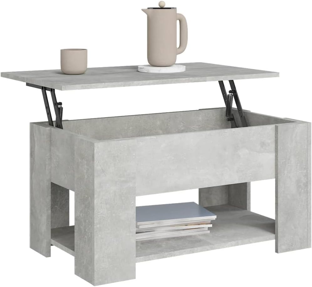 Höhenverstellbarer Couchtisch mit Stauraum, Betongrau, 79 x 49 x 42.5 cm
