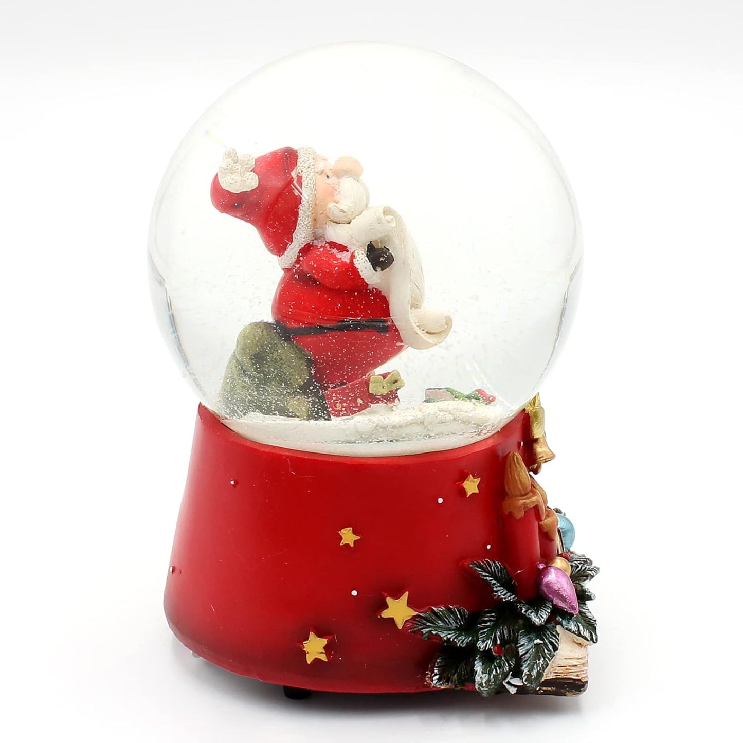 Schneekugel "Weihnachtsmann mit Feder und Wunschzettel", Wm-feder