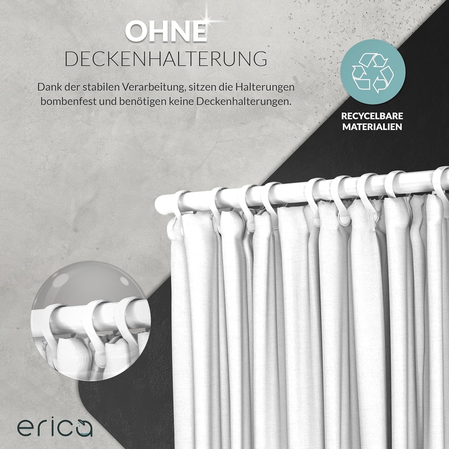 Duschvorhangschiene Eckkombination, ohne Deckenhalterung, Weiss