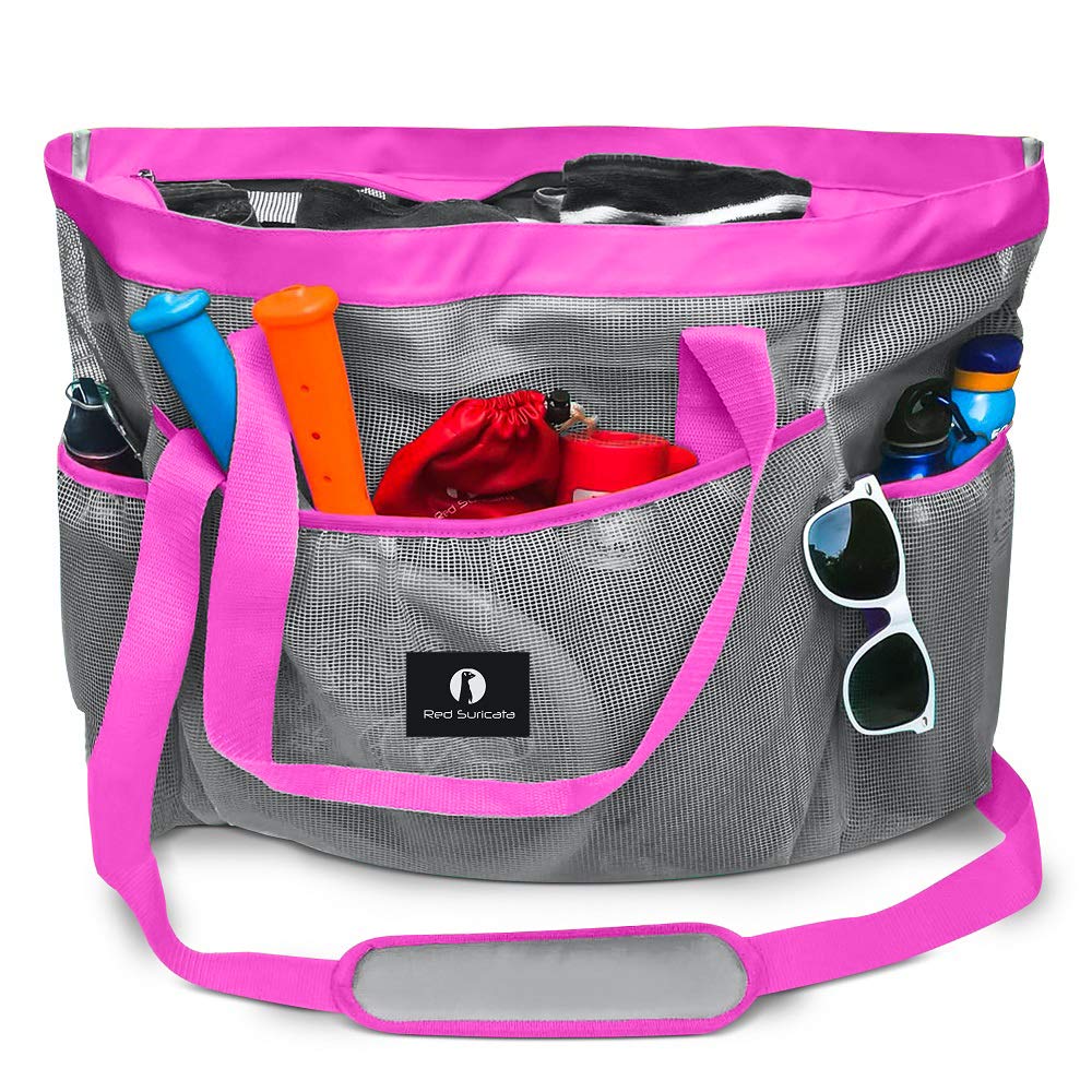 Netz-Strandtasche, Grau/Rosa