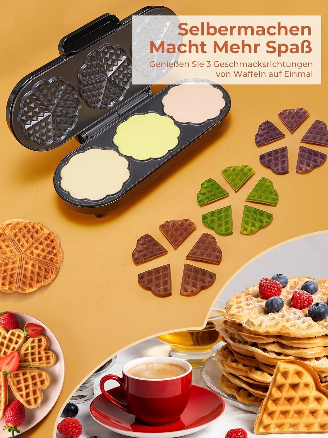 King Size Waffeleisen für 15 Herzwaffeln, Silbern