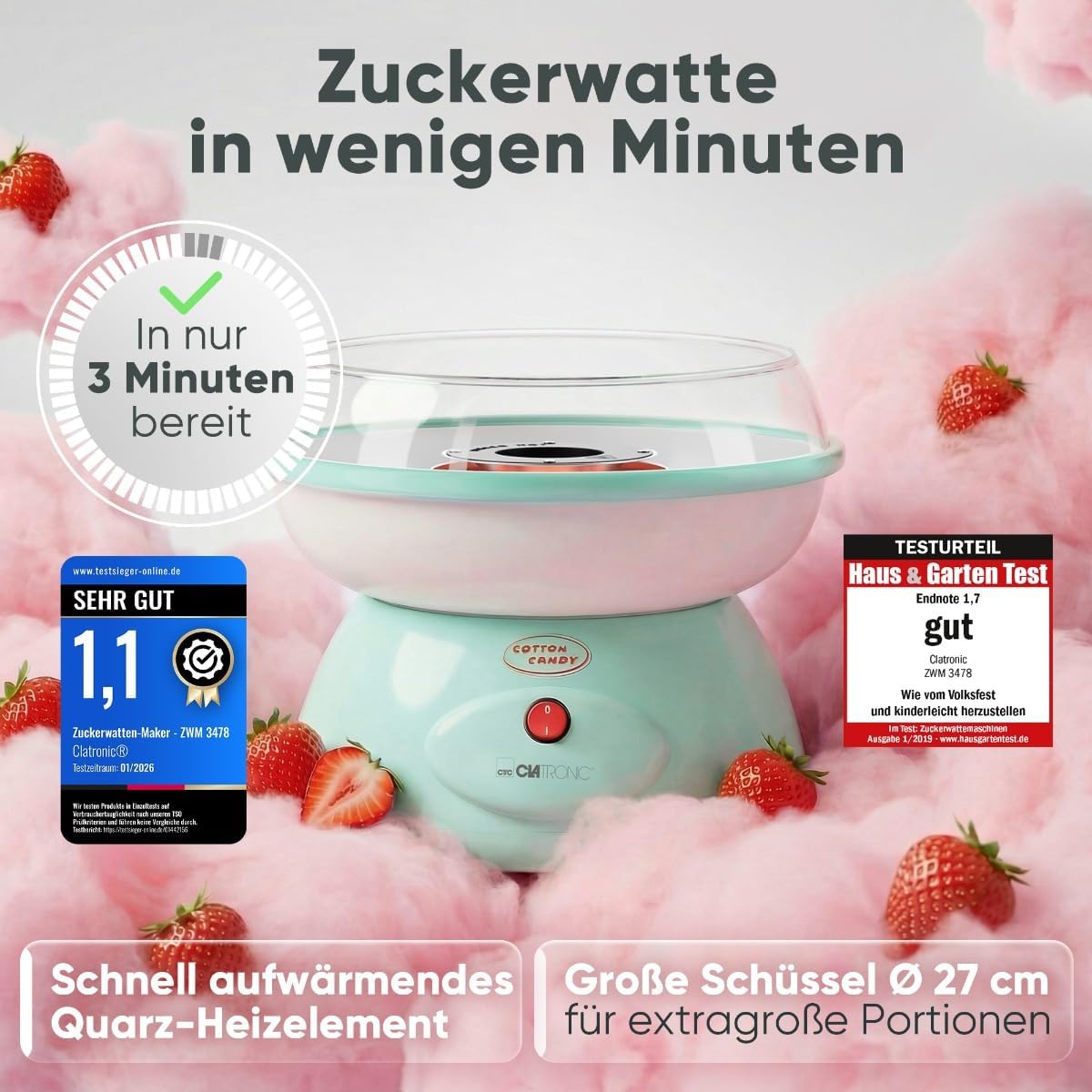 Zuckerwattemaschine ZWM 3478 mit Zubehör, Mint