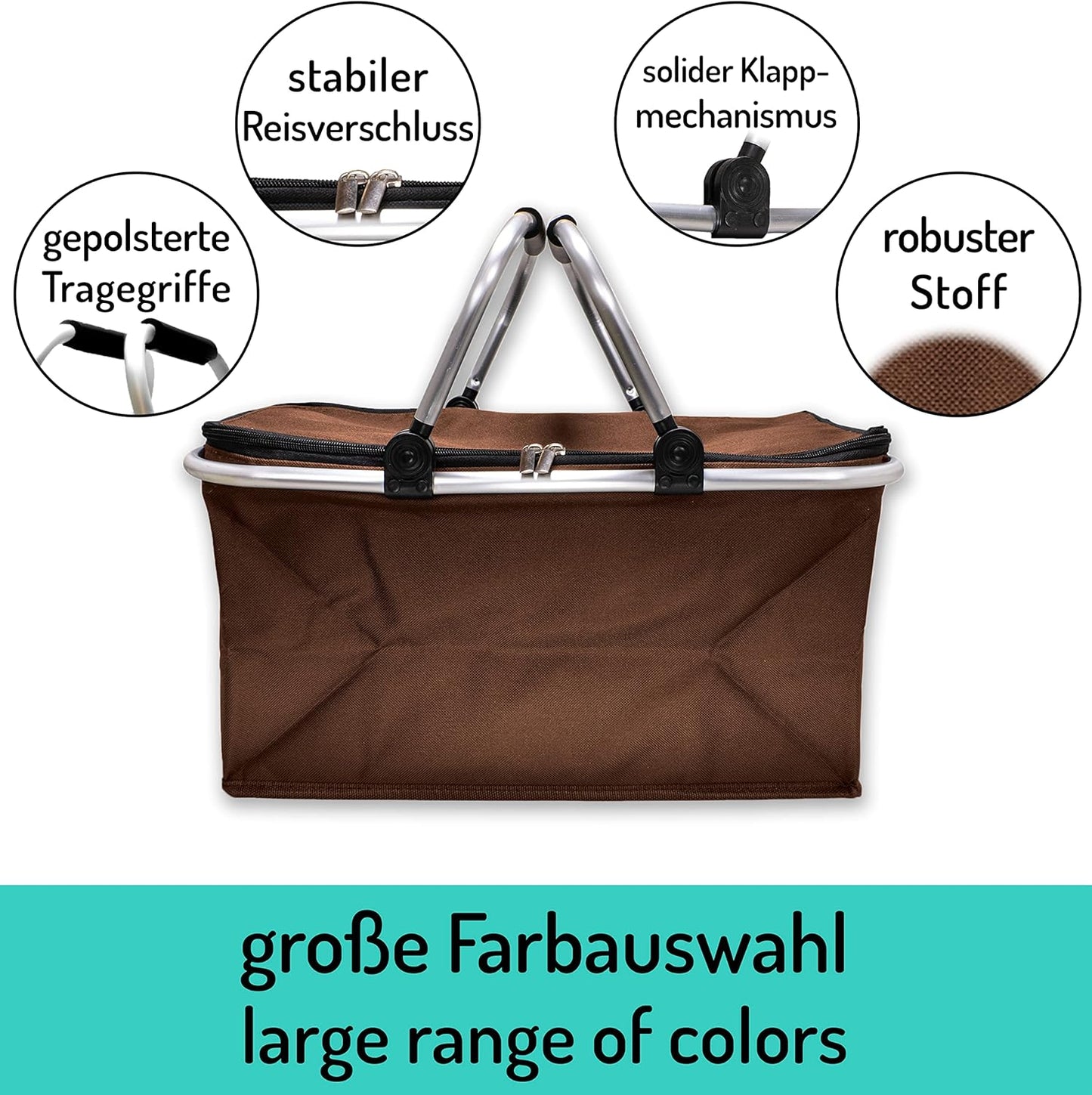 Faltbarer Thermo-Einkaufskorb, Thermo + 2x Kühlakkus Braun