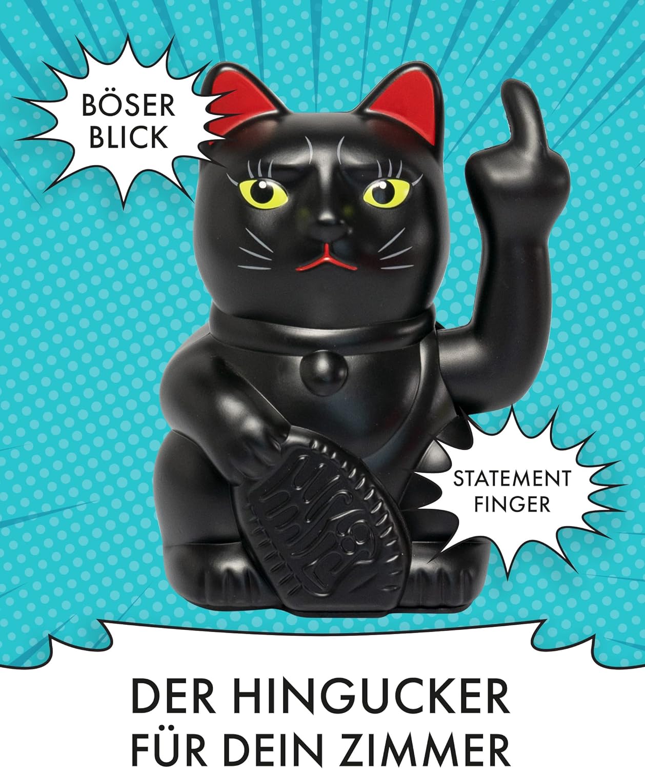 Winkekatze mit Mittelfinger, Rosa, Schwarz