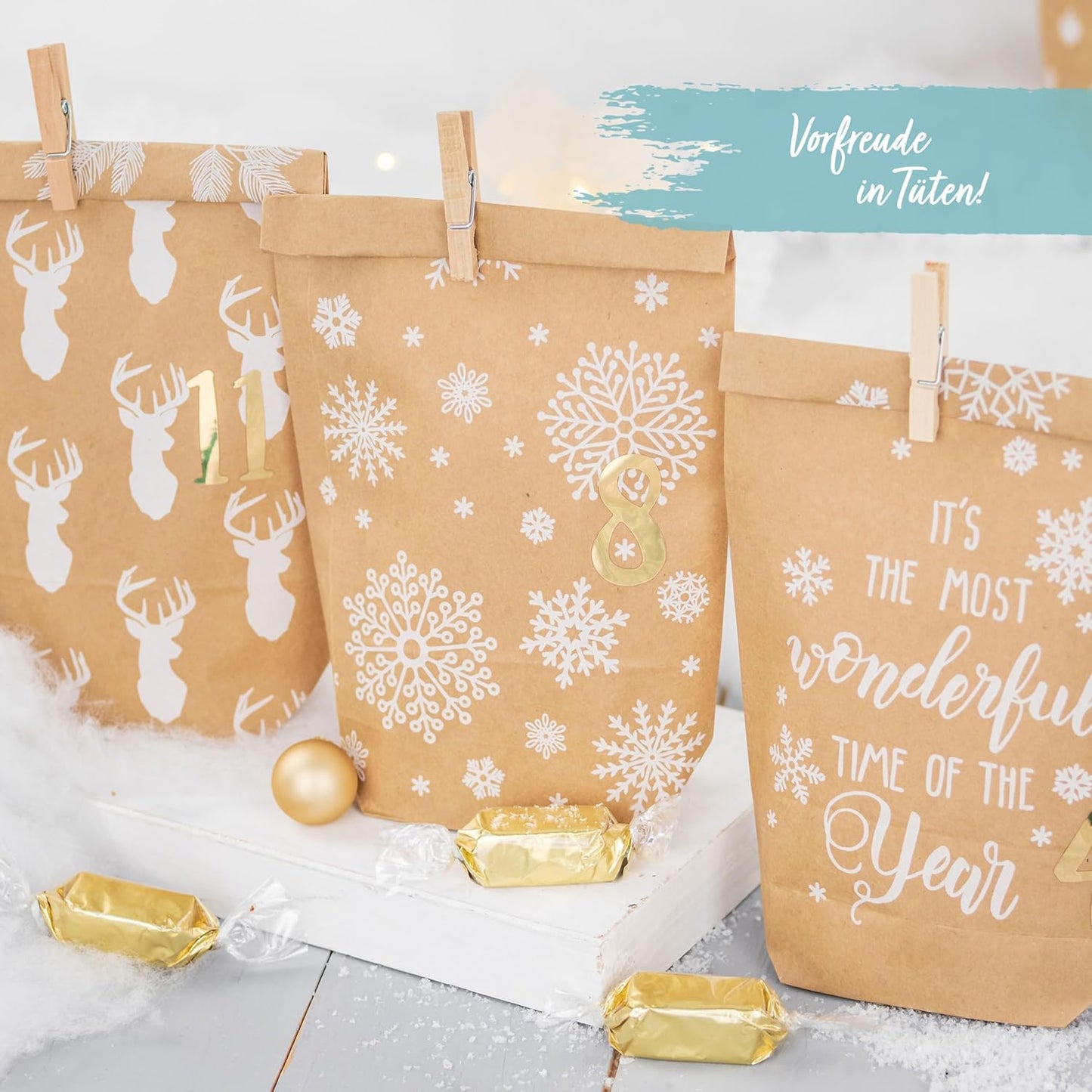 Adventskalender DIY-Papierbeutel, Packpapier-weiss