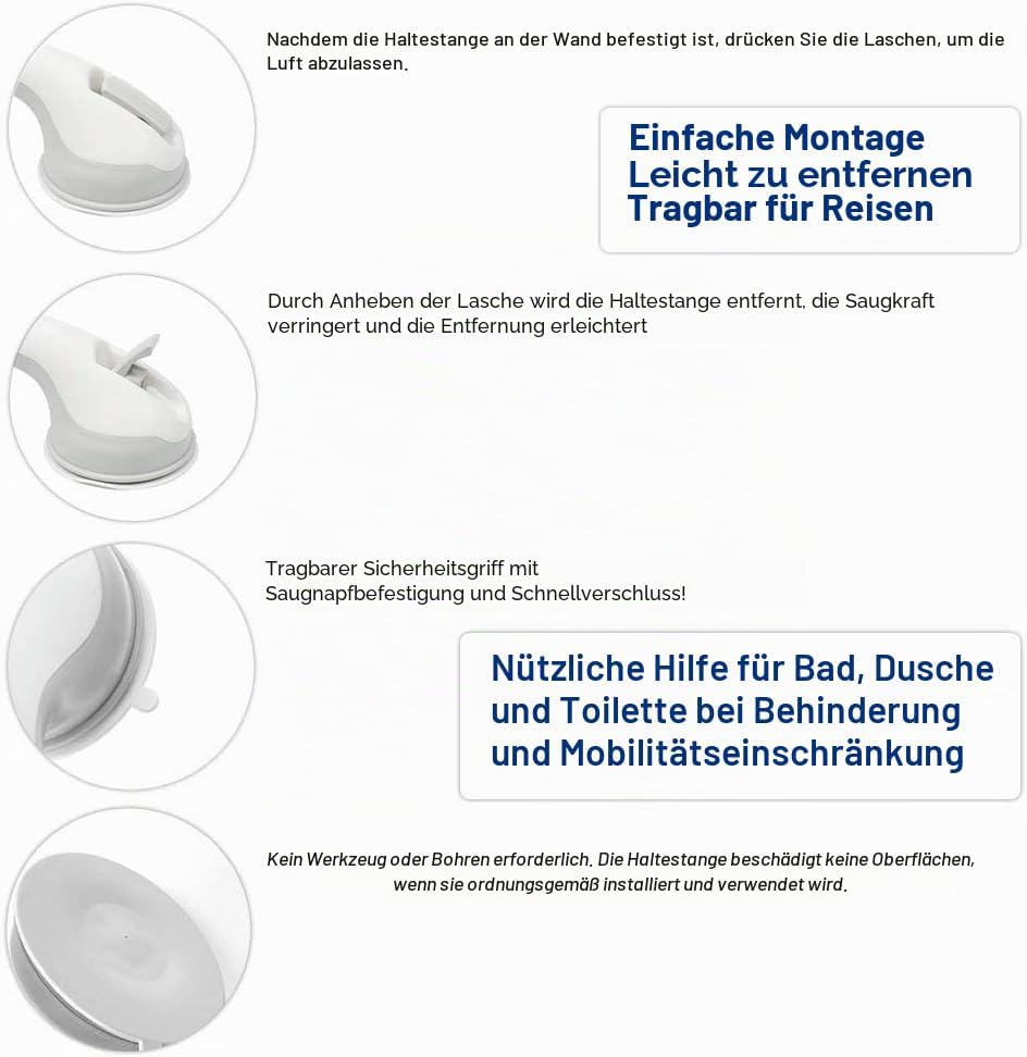 Dusche Haltegriff mit Saugnapf, 40 cm, ohne Bohren, 40CM,1 Stücke