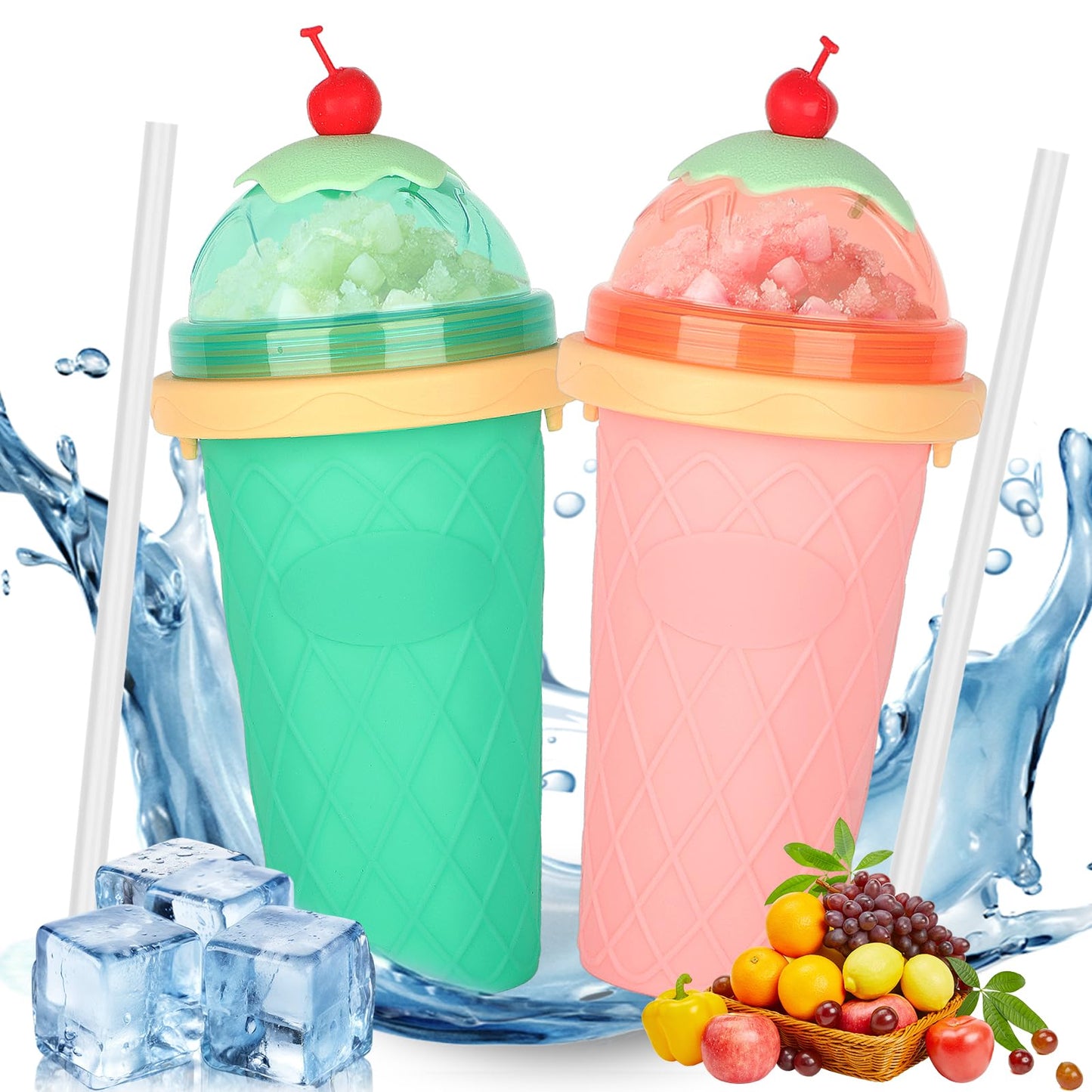 2er-Set Slush-Becher, Grün & Rosa