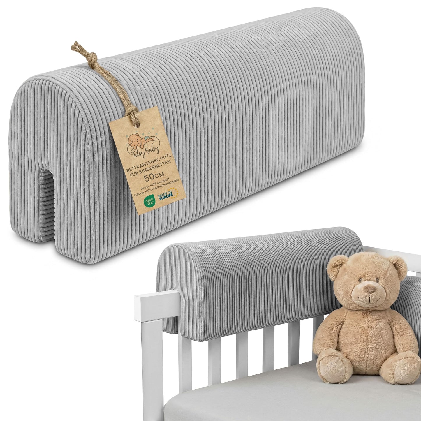 Bettkantenschutz für Kinderbetten, Hellgrau B 50 cm
