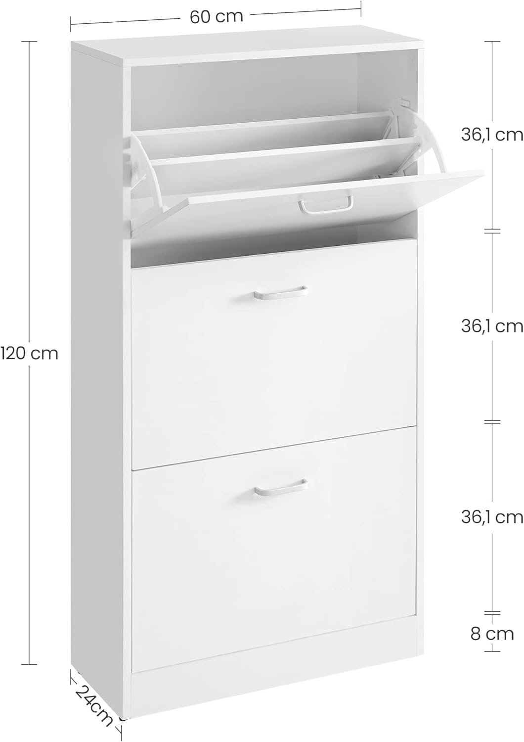 Schuhschrank mit 3 Klappen, Weiss 60 x 24 x 120 cm