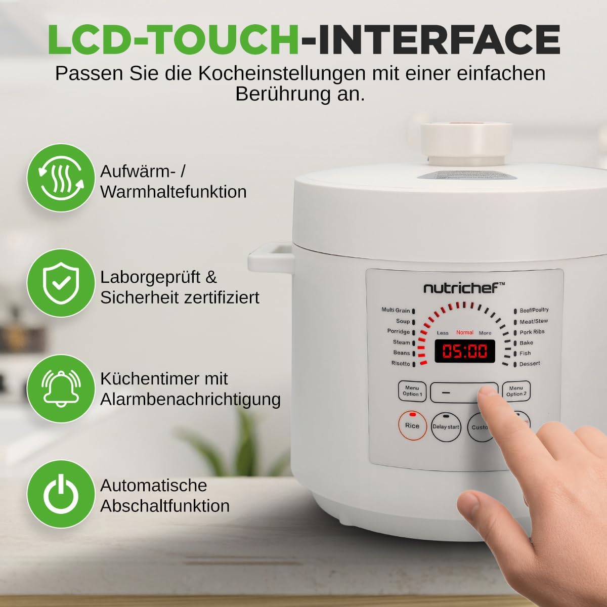 Multikocher mit 12 Programmen und LCD-Display, Weiss