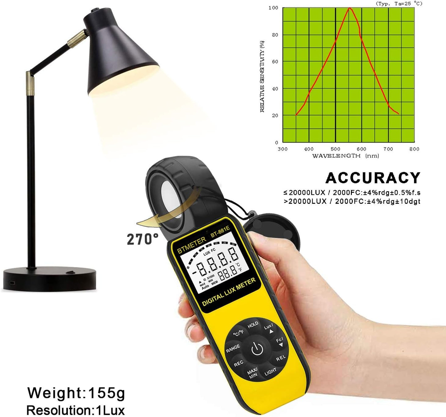Digitales Luxmeter BT-881E für Pflanzen & Aquarium, BT-881E (0.01~300,000 Lux)