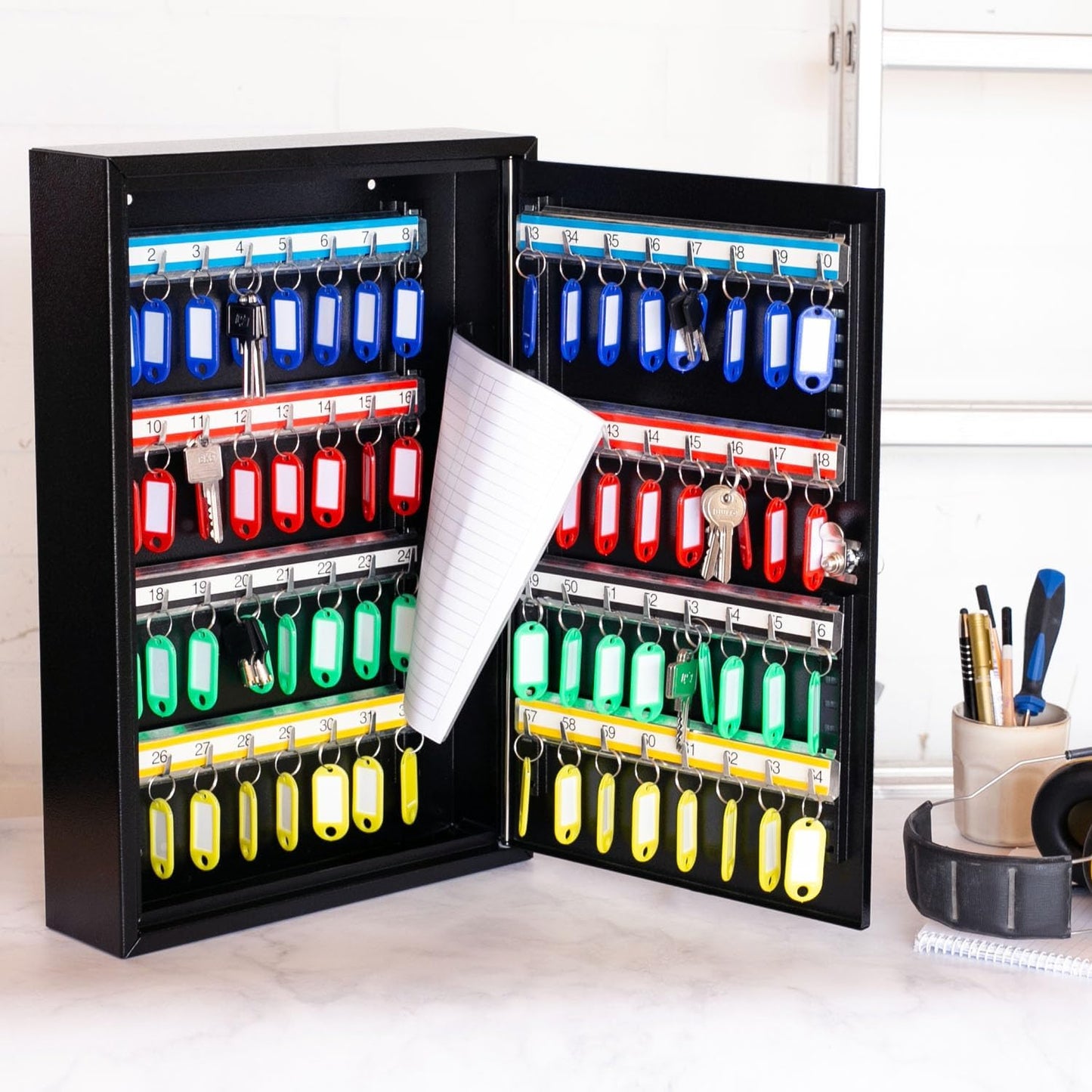Abschliessbarer Schlüsselschrank mit 64 Haken, Schwarz 64 Haken