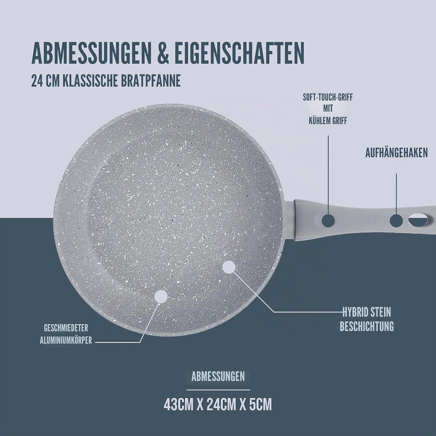 Antihaft-Bratpfanne 24cm für alle Herdarten, Grau 24cm