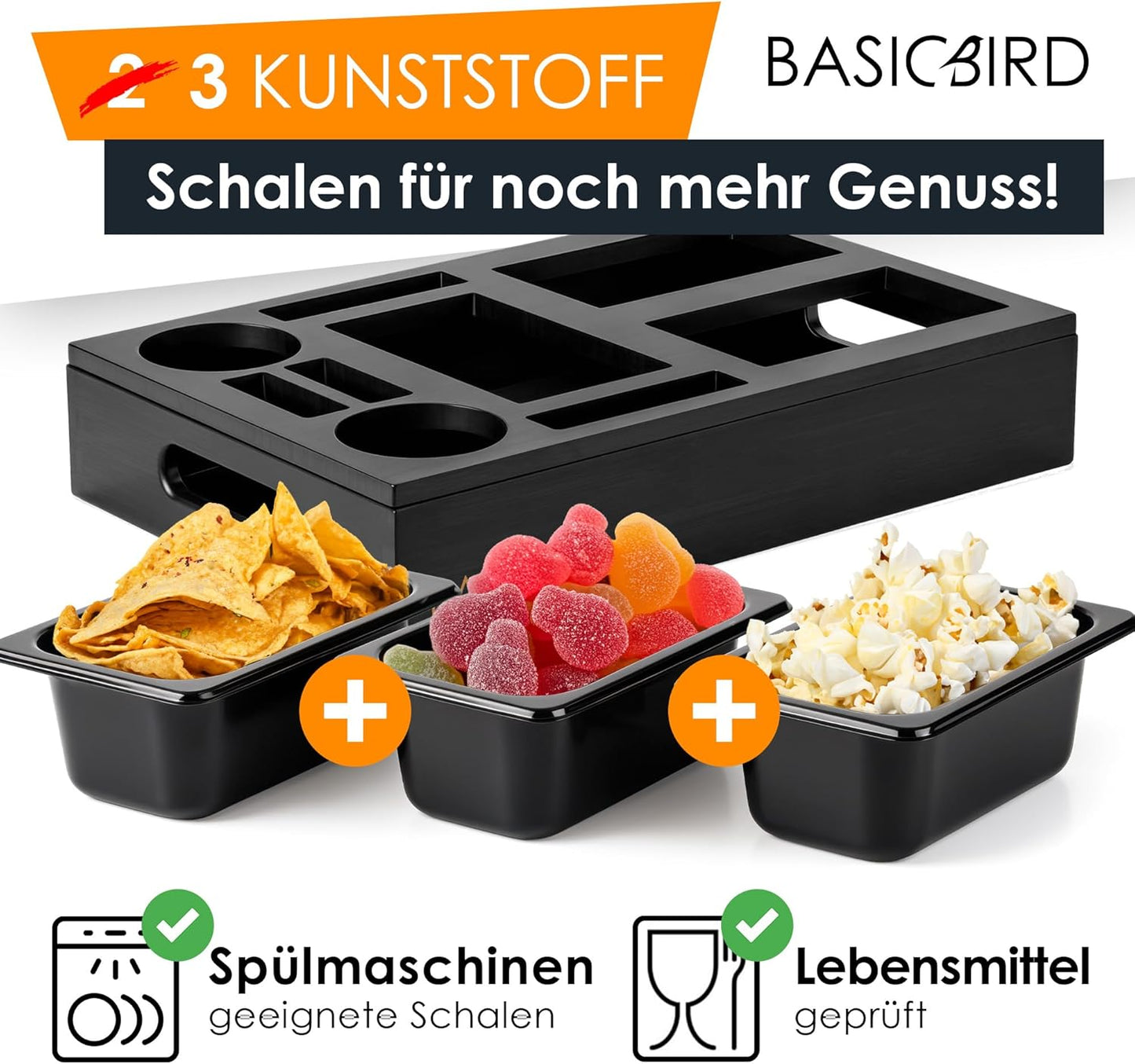 Couchbar Snackbox mit Tablett und Snackschalen (Black Edition), Black Edition