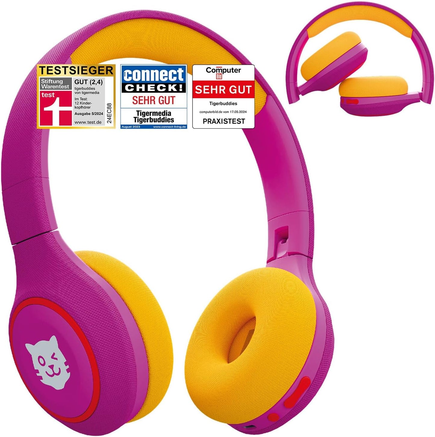 Kinder Bluetooth Kopfhörer mit Lautstärkebegrenzung 85 dB, lila/gelb