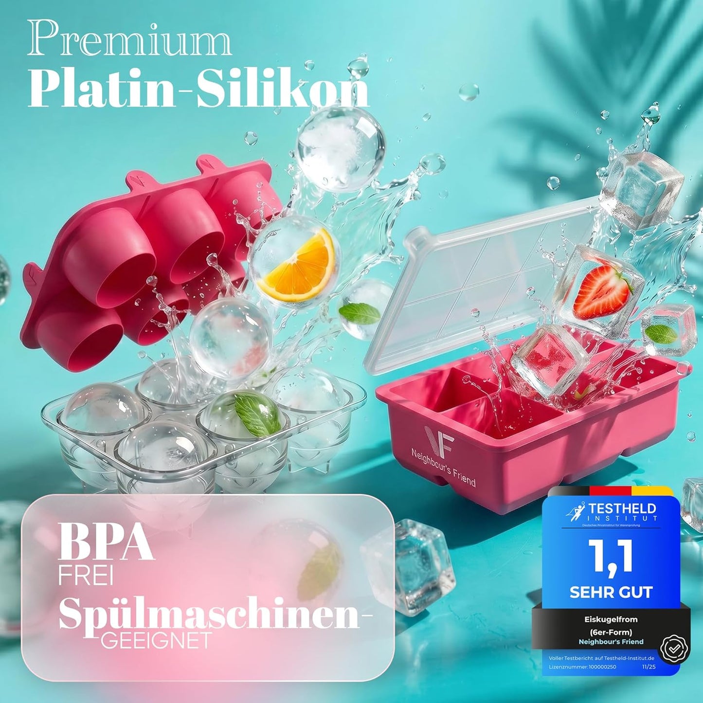 Eiswürfel- & Eiskugelform-Set, Pink 02x Kugel+Würfel