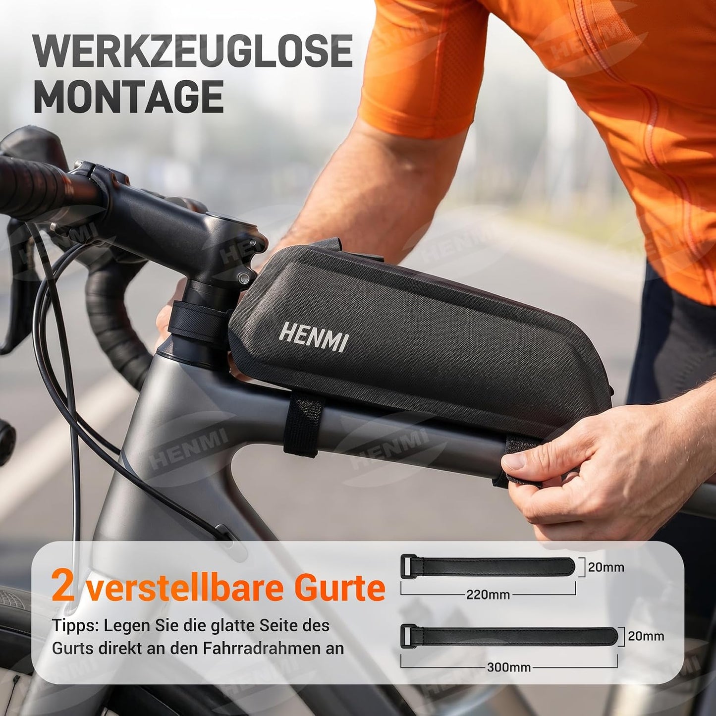 Oberrohrtasche für Fahrrad, wasserdicht, 1,3L mit Reissverschluss