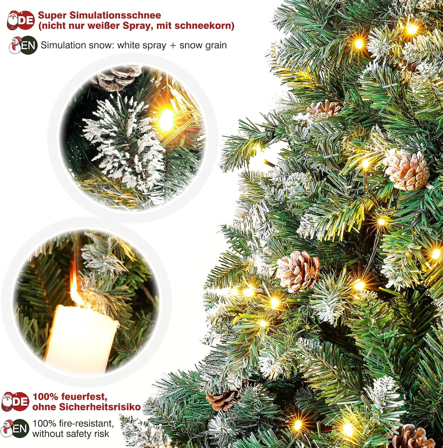 Künstlicher Weihnachtsbaum mit LED-Beleuchtung und Tannenzapfen, 180 cm