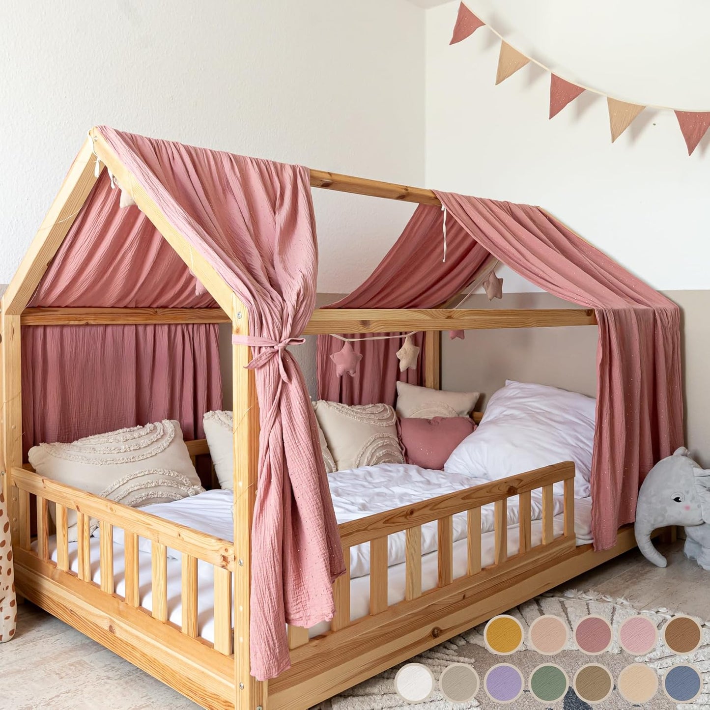 2er-Set Stoffhimmel für Hausbett, Altrosa 2er Set 135 x 270cm