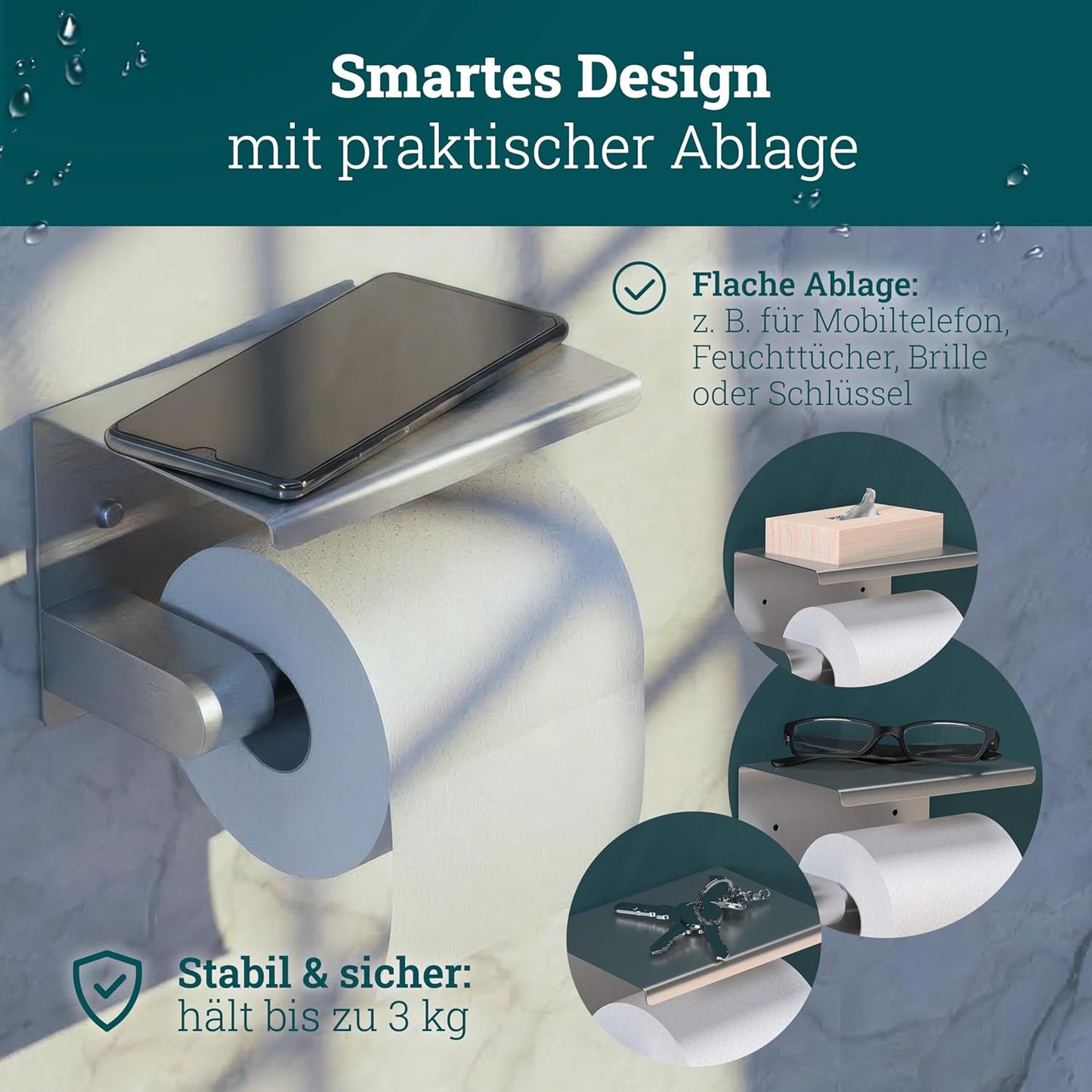 Toilettenpapierhalter ohne Bohren, Edelstahl Gebürstet Edelstahl