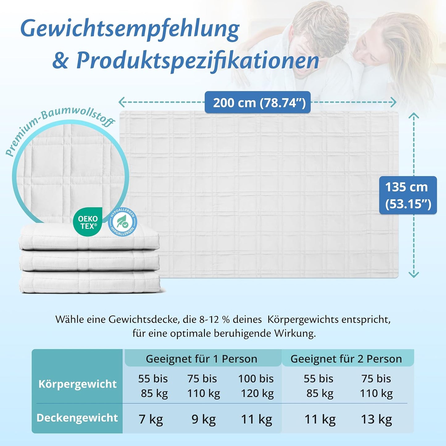 Gewichtsdecke, 135x200 | 7kg Weiß