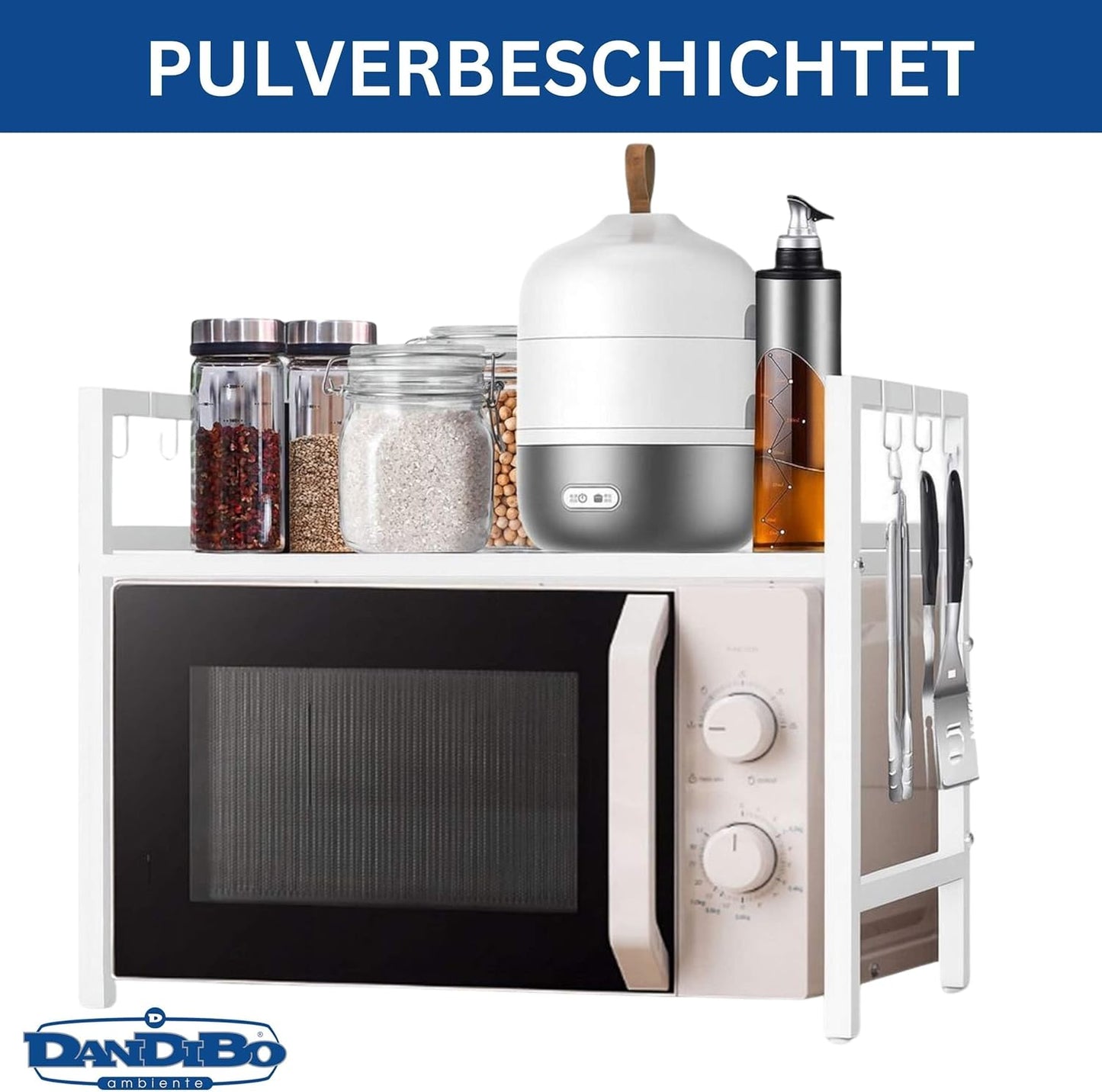 Verstellbares Mikrowellenregal 2-stufig, Weiss 2 Stufig / Höhe 46 cm