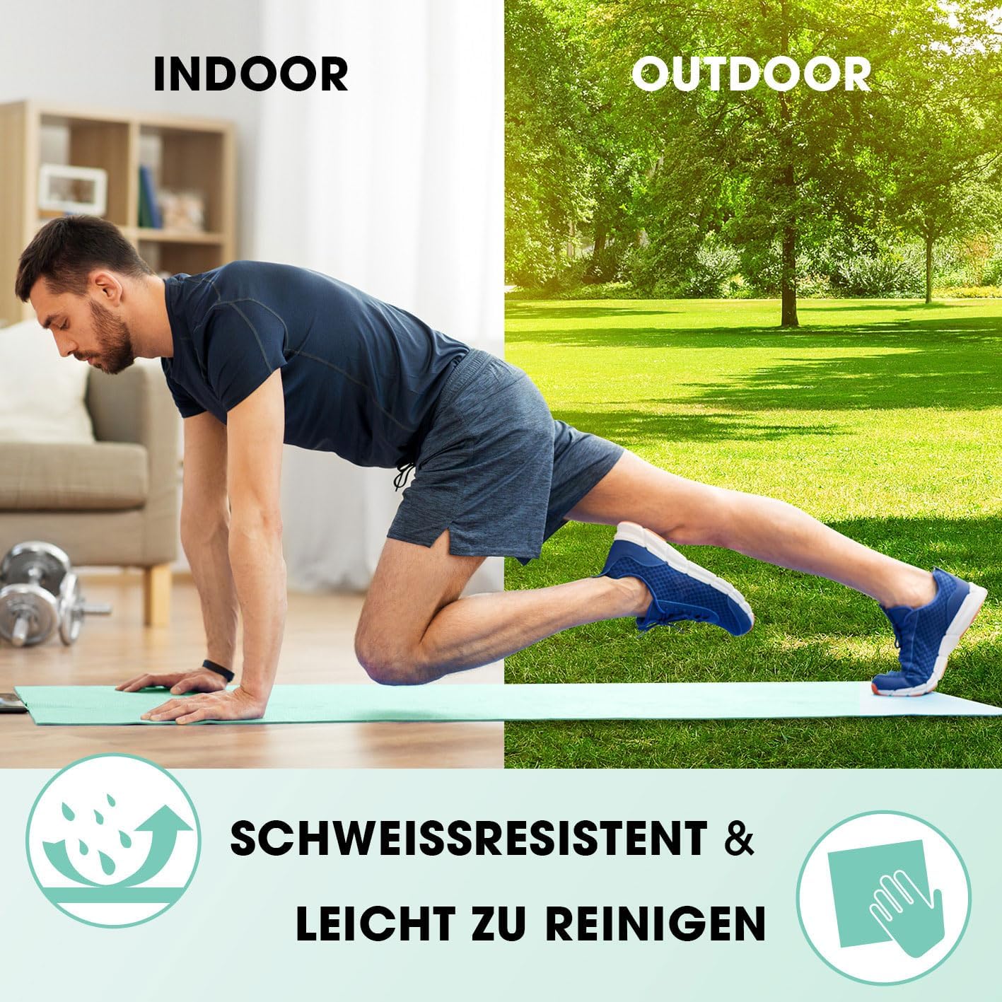 Rutschfeste Fitnessmatte, 190 x 100 x 1 cm türkis