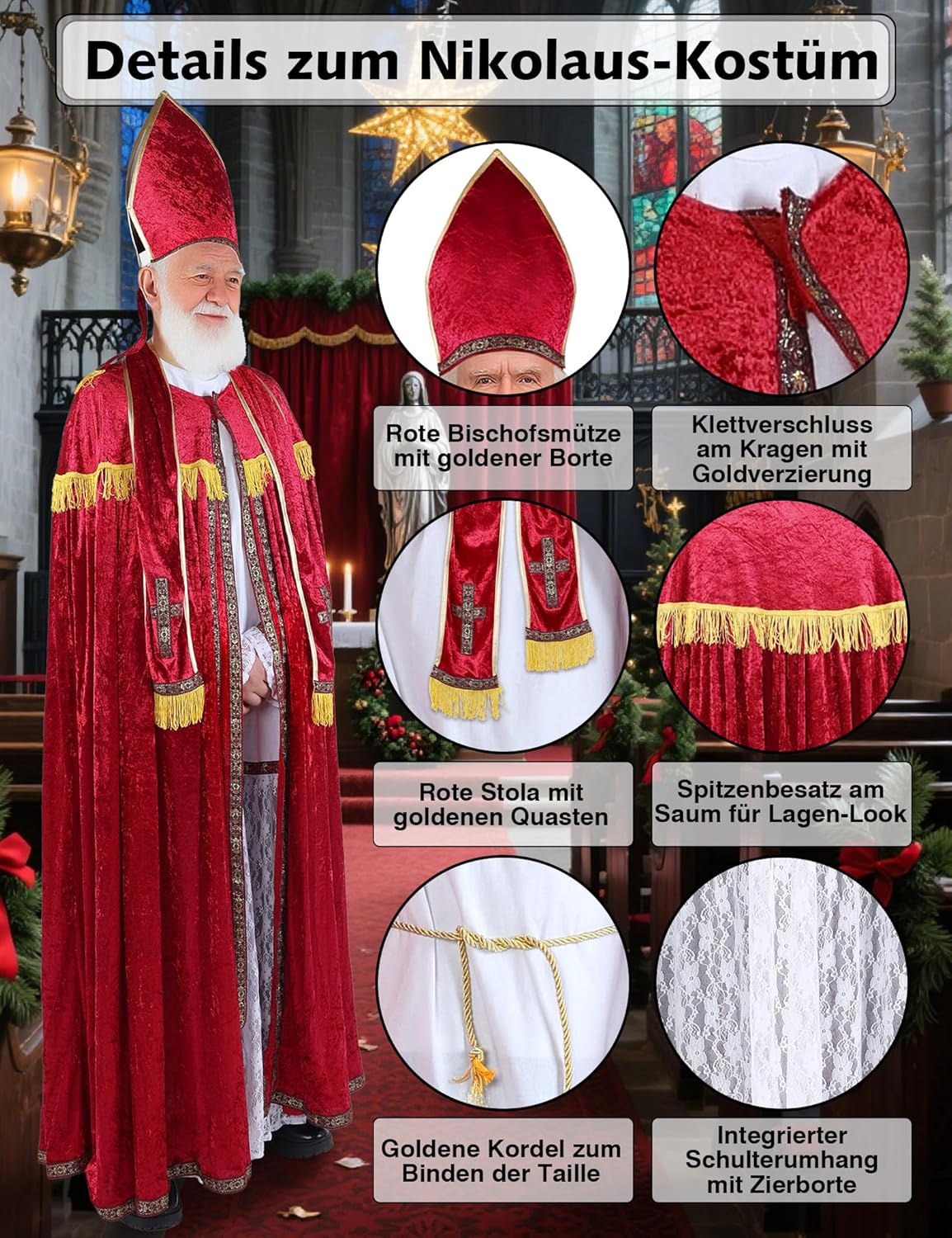 Nikolaus Kostüm Set für Erwachsene, XXL