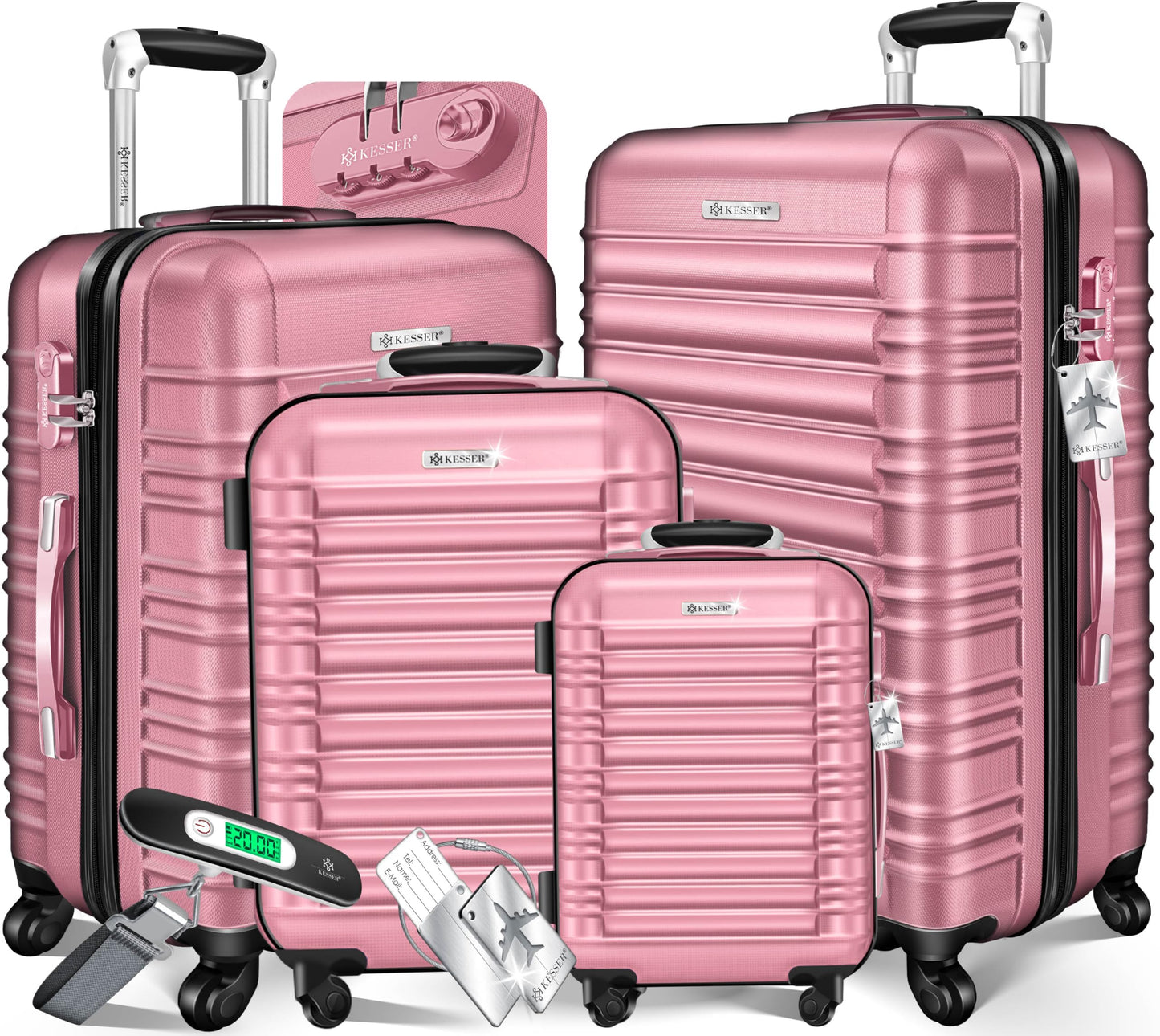 Hartschalenkofferset mit Trolley & Zubehör (4-teilig), Rosa