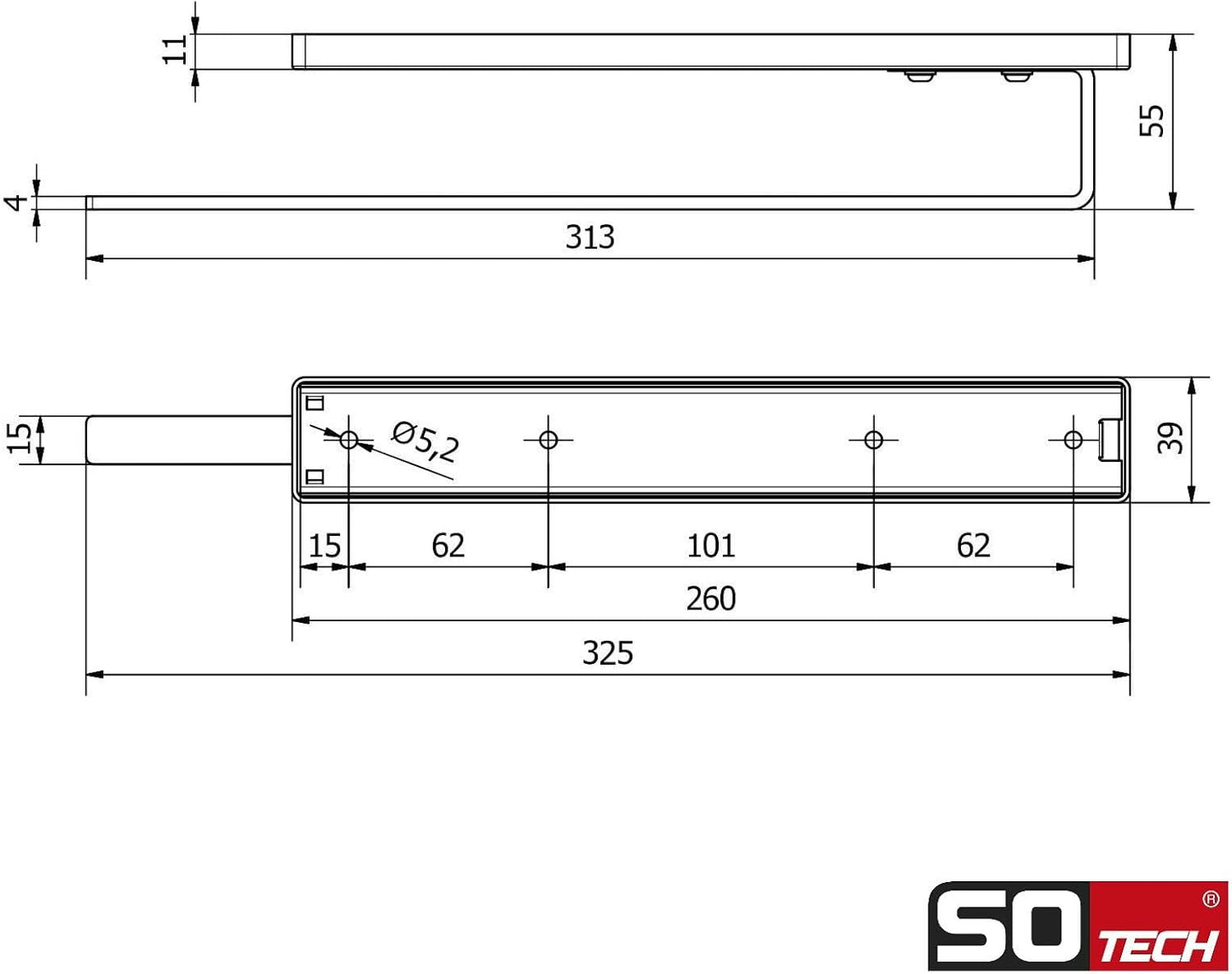 1-armiger Handtuchhalter Auszug, 1 Stück Einarmig 325 mm