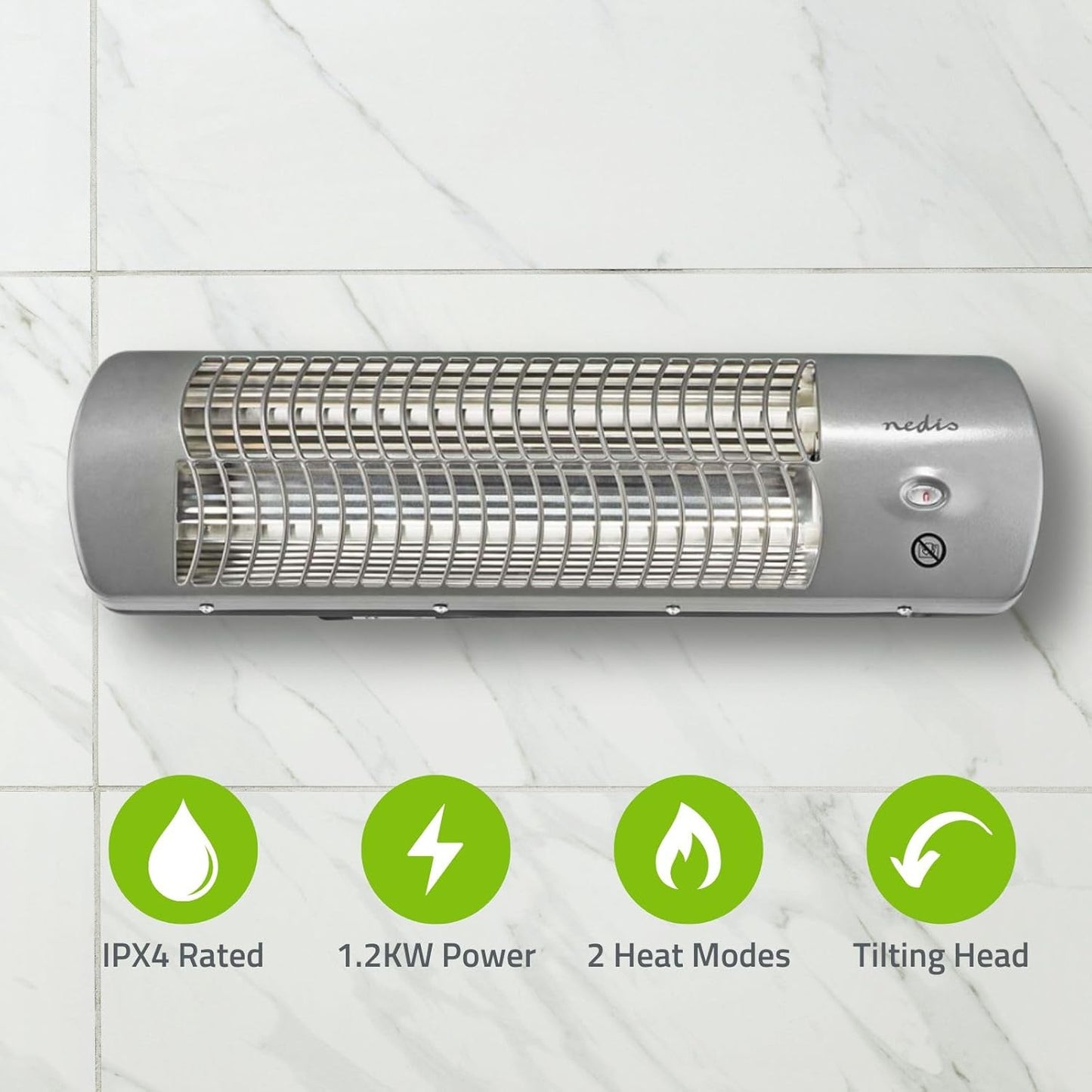 Badezimmer-Heizung HTBA10GY mit verstellbarem Thermostat, 1200 Watt