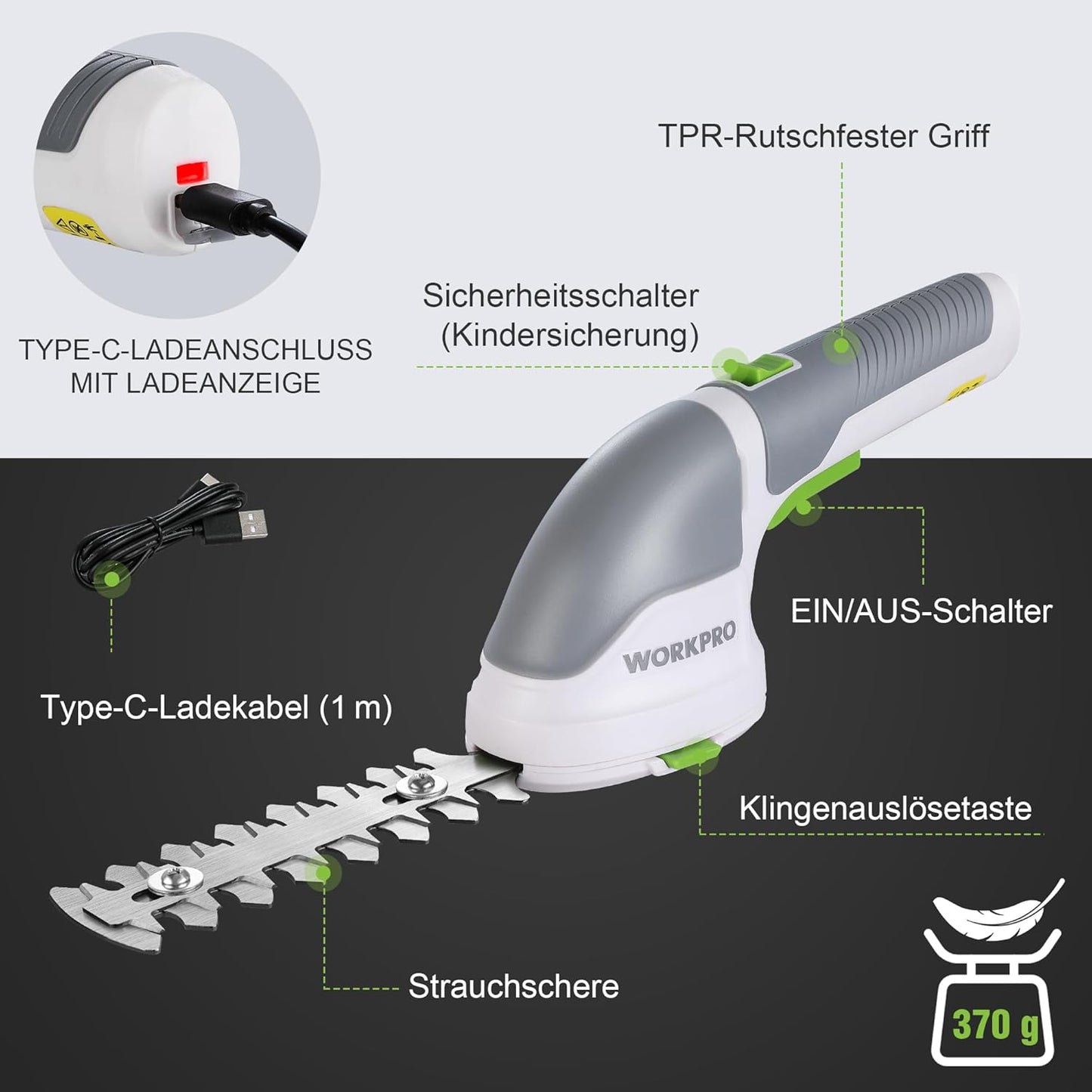2in1 Akku-Gartenschere, Weiss