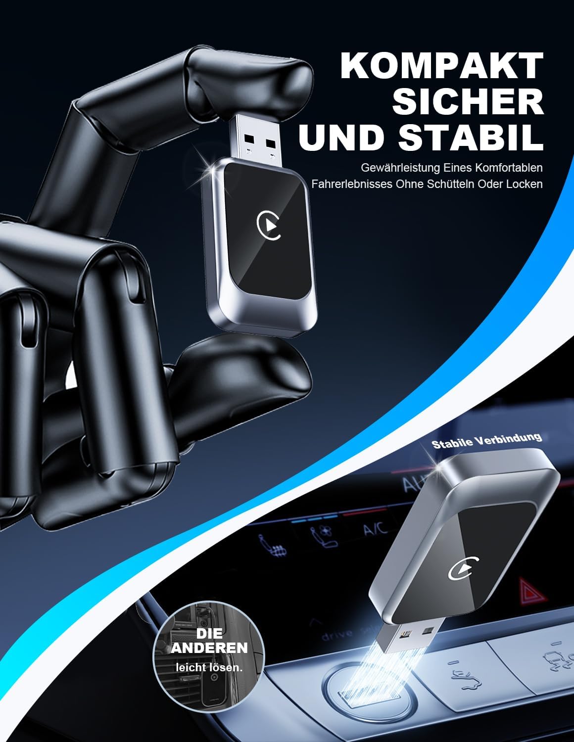 2-in-1 Carplay & Android Auto Adapter, Schwarz