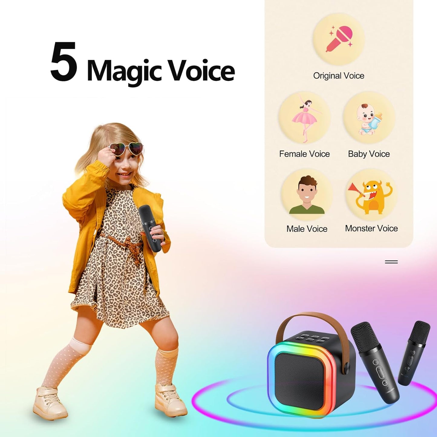 Karaoke Maschine für Kinder mit 2 Mikrofonen, Schwarz