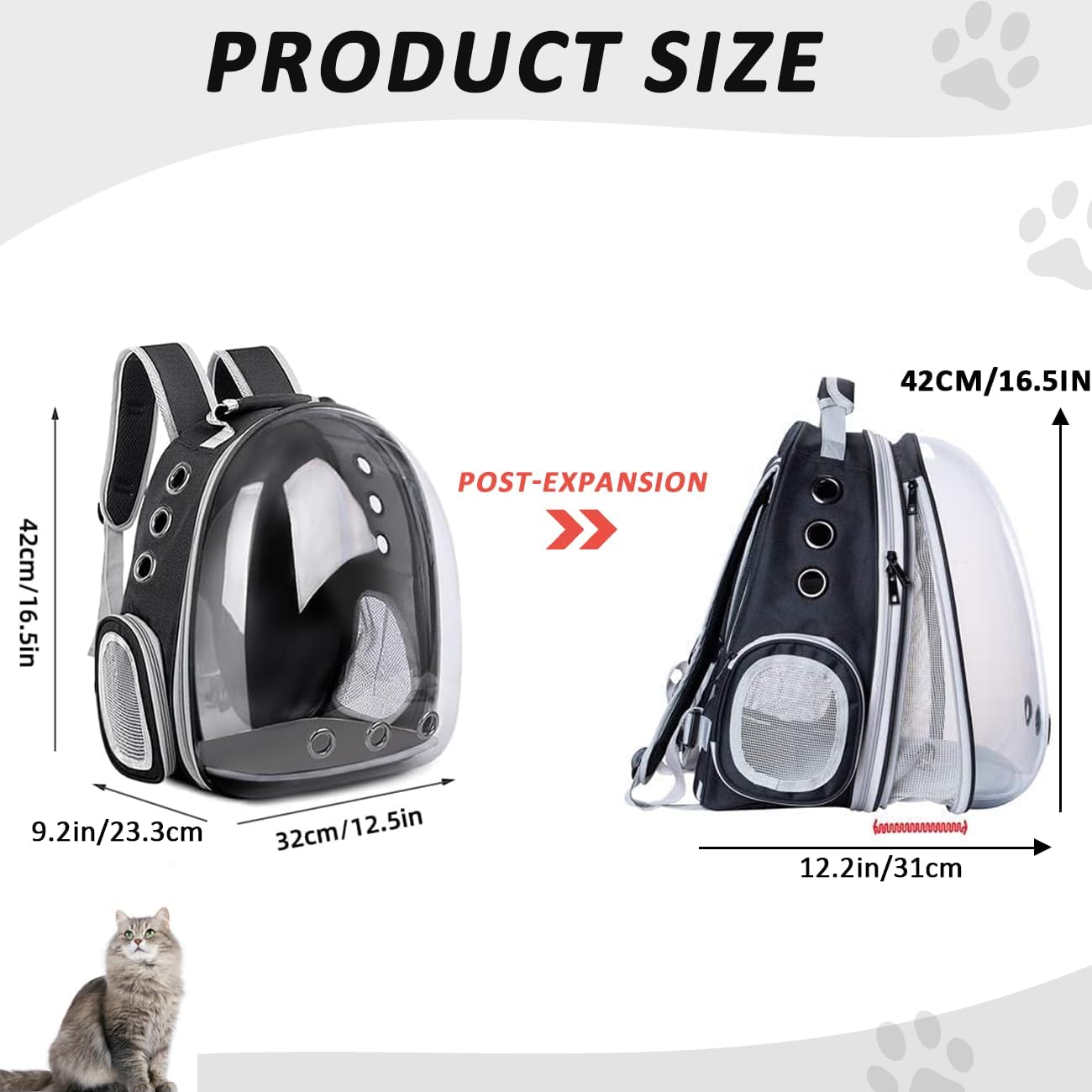 Erweiterbarer Rucksack für Katzen und kleine Hunde, Schwarz Vorderseite Erweitern