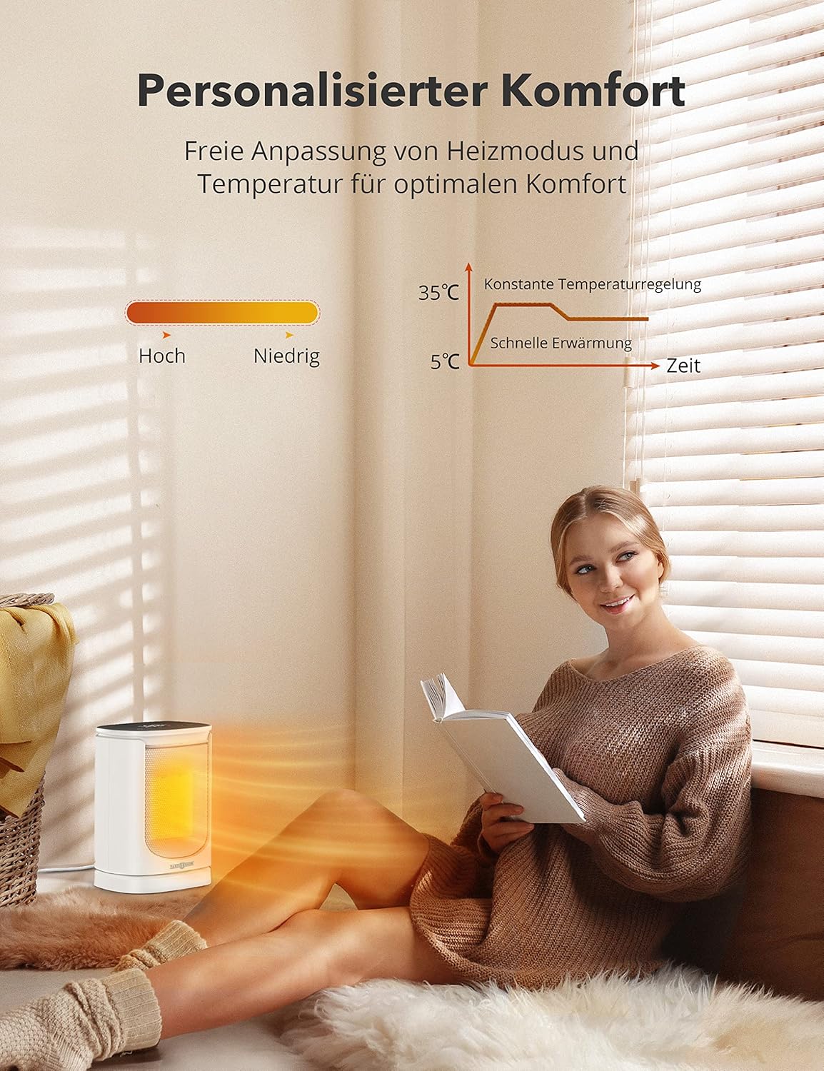 Heizlüfter mit Oszillation und Timer, A.weiss