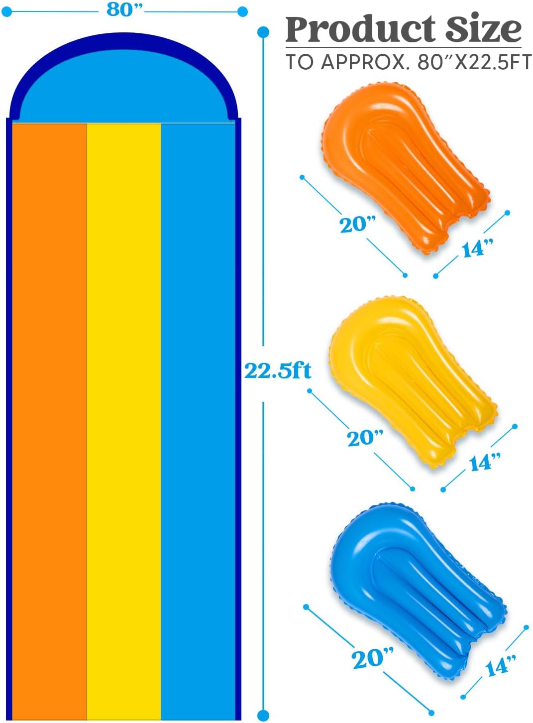 Dreispurige Wasserrutsche mit Bodyboards, 685.8cm