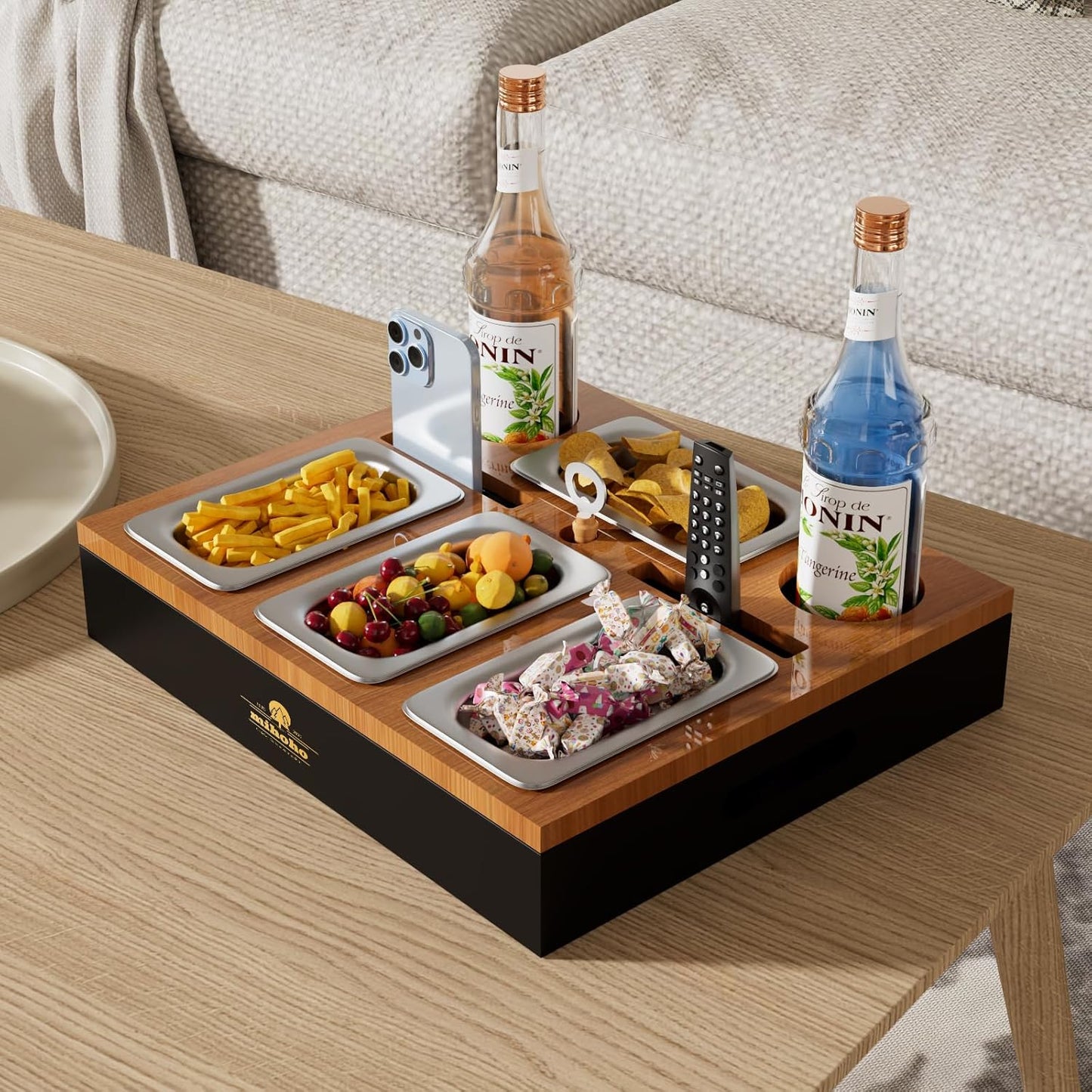 Sofa-Tablet mit Snackschalen, Schwarz