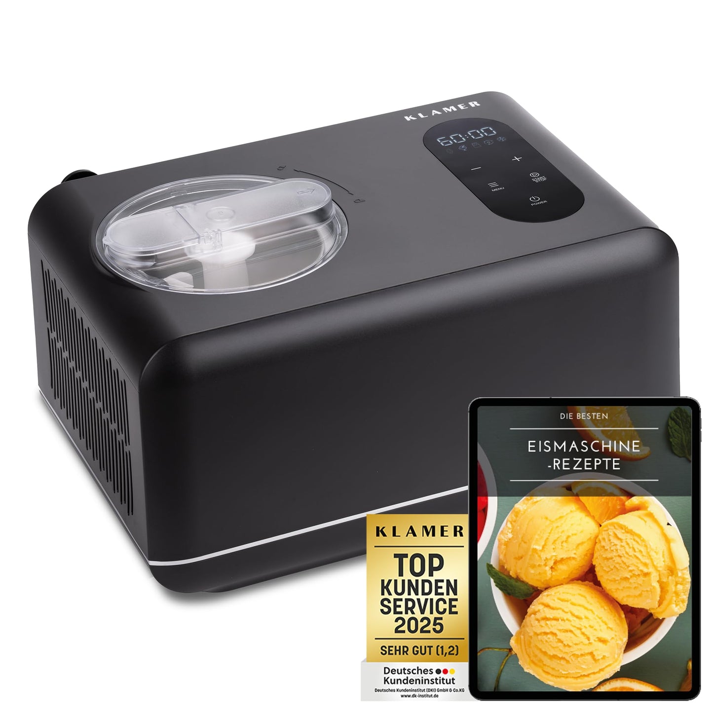 3-in-1 Eismaschine & Joghurtbereiter, 1,5L Pro Schwarz