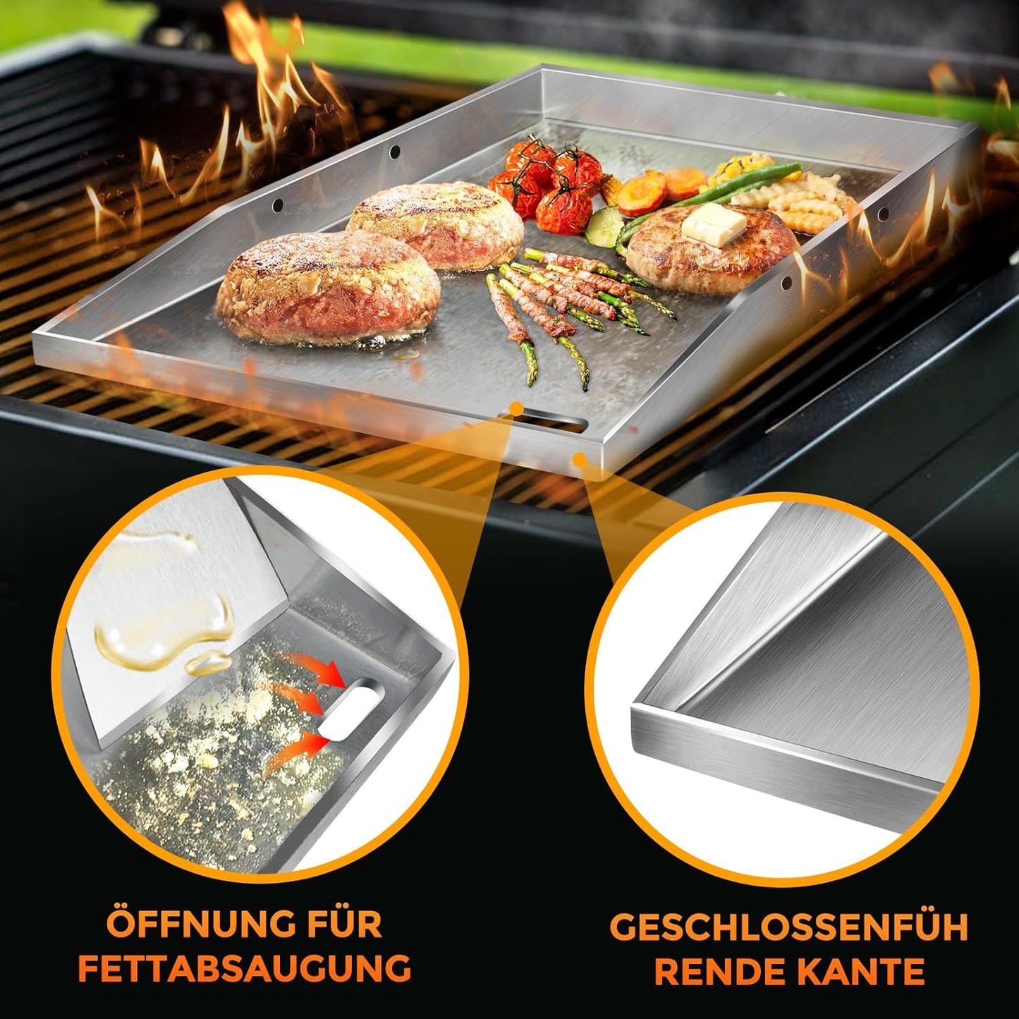 Grillplatte mit Grillspatel-Set, Vier Kanten