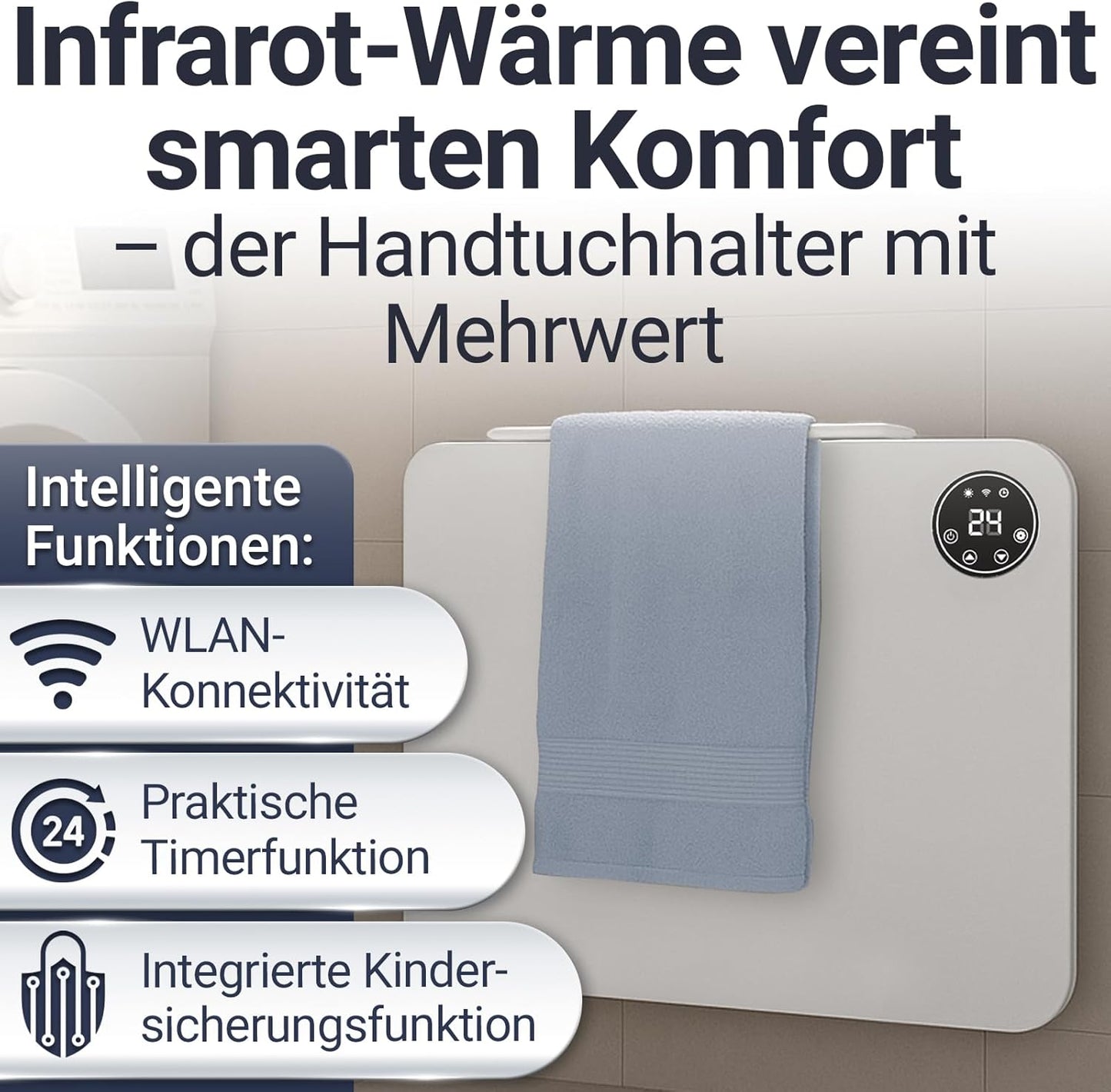 Infrarot Wandheizung mit Thermostat & App-Steuerung, Watt 450