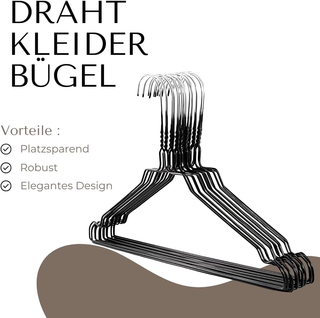 Drahtkleiderbügel-Set, platzsparend & langlebig, Schwarz 50 Stück