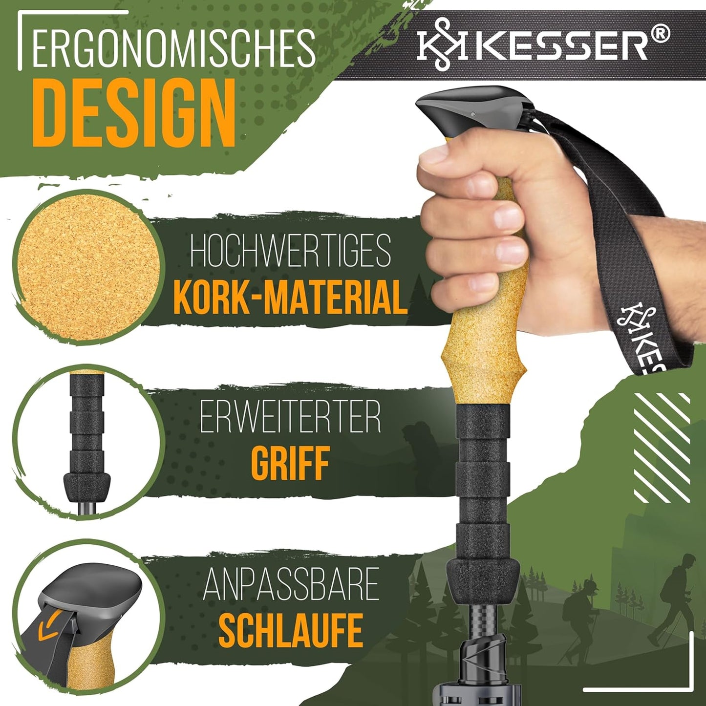 Faltbare und längenverstellbare Wanderstöcke, Faltbar - 115-135cm Schwarz