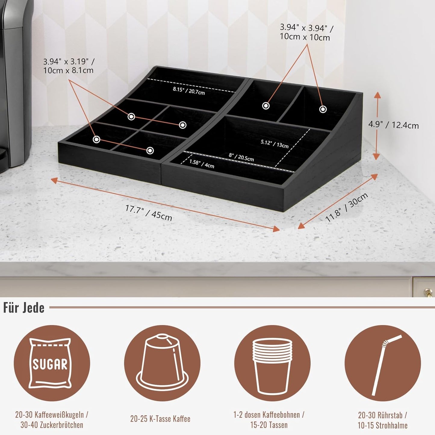 2-in-1 Kaffee-Organizer mit 9 Fächern für Kaffeestation, Zwei-in-eins (9 Fächer)