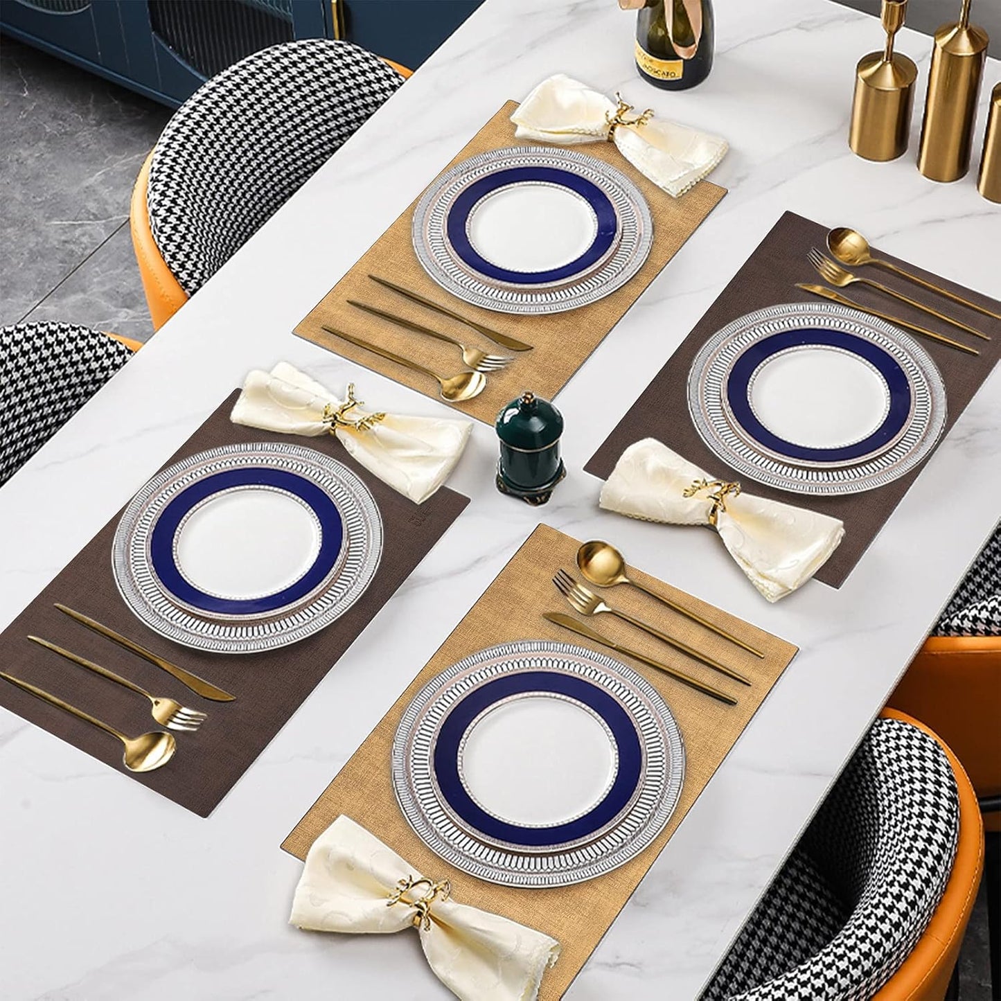 Leder Tischsets-Set (6 Stück, abwaschbar), 1.braun & Tan