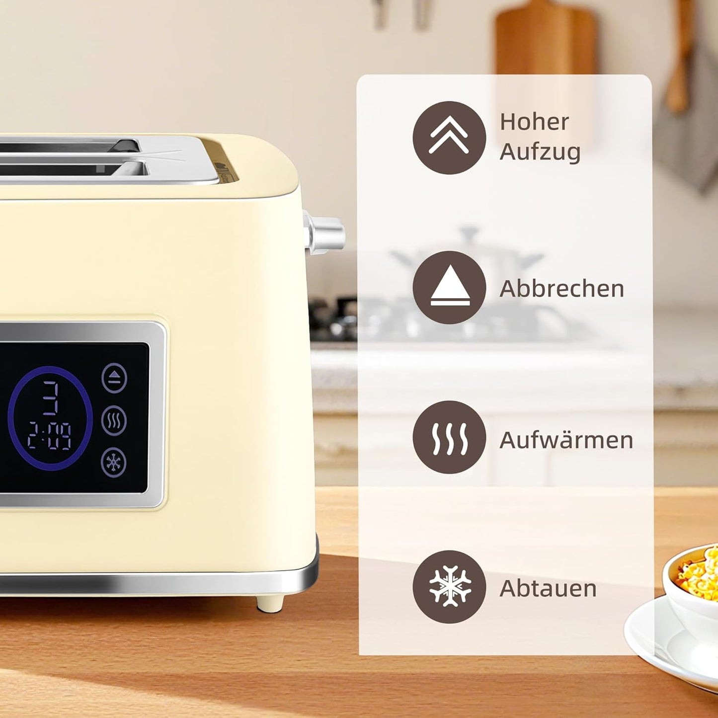 Wasserkocher-Toaster Frühstücksset mit LED-Touchscreen, Cremeweiß