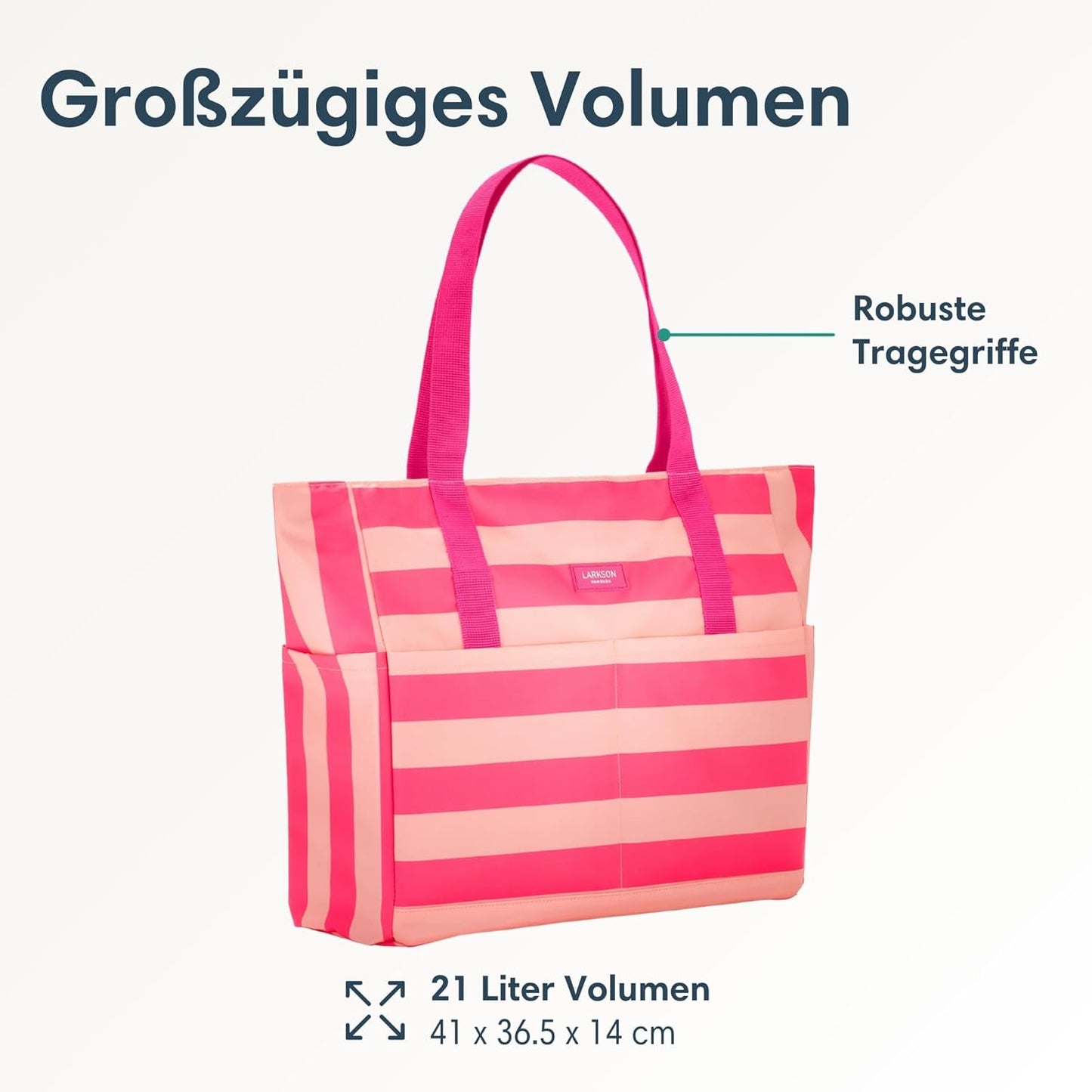Strandtasche Linn XXL mit Reissverschluss, Pink - Gestreift
