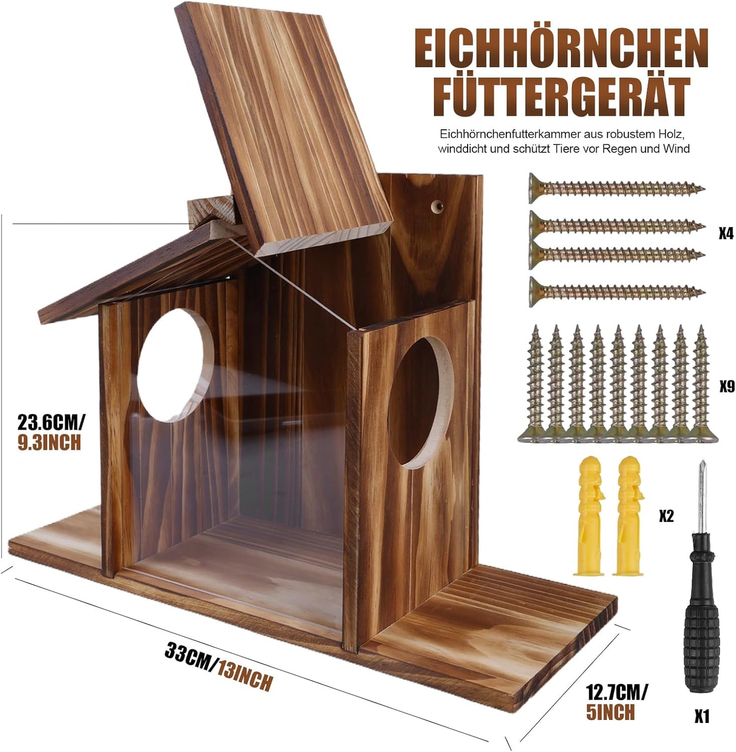 Wetterfestes Eichhörnchen-Futterhaus aus Holz